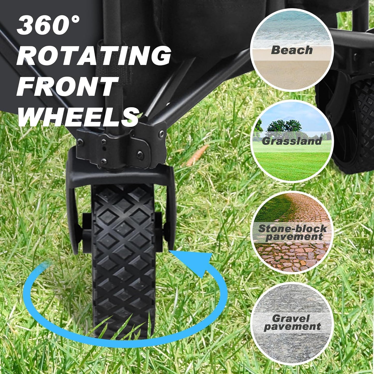 Eurmax USA Collapsible Outdoor Folding Wagon Cart All-Terrain Utility Wagon Heavy Duty Camping Patio Shopping Garden Sporting Wagon Cart with Side Bag & Cup Holder