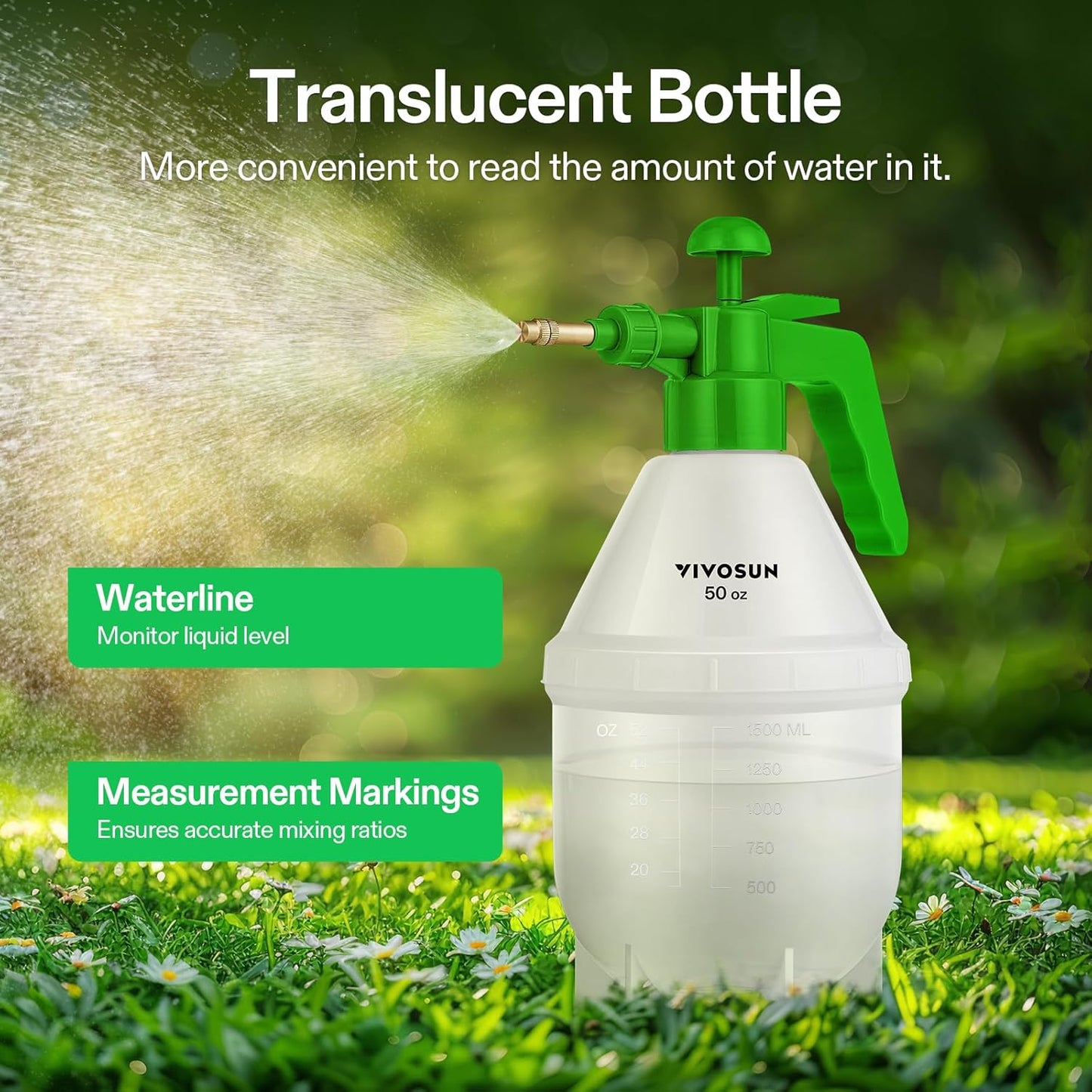 VIVOSUN 50oz Pump Sprayer, Handheld Garden Water Sprayer Bottle with A