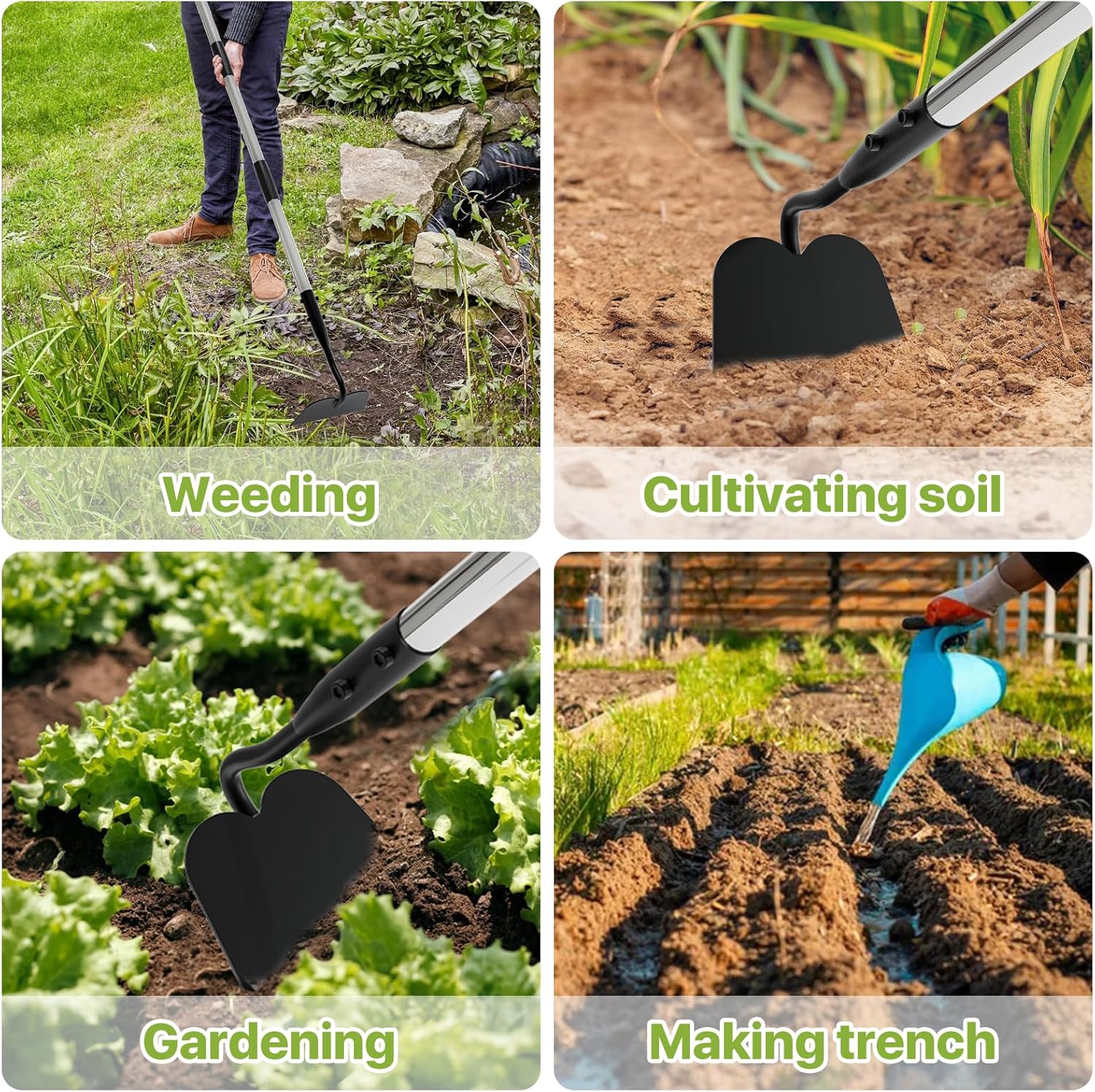 Draw Hoe Garden Tool, Heavy Duty Garden Hoes for Weeding Long Handle, 