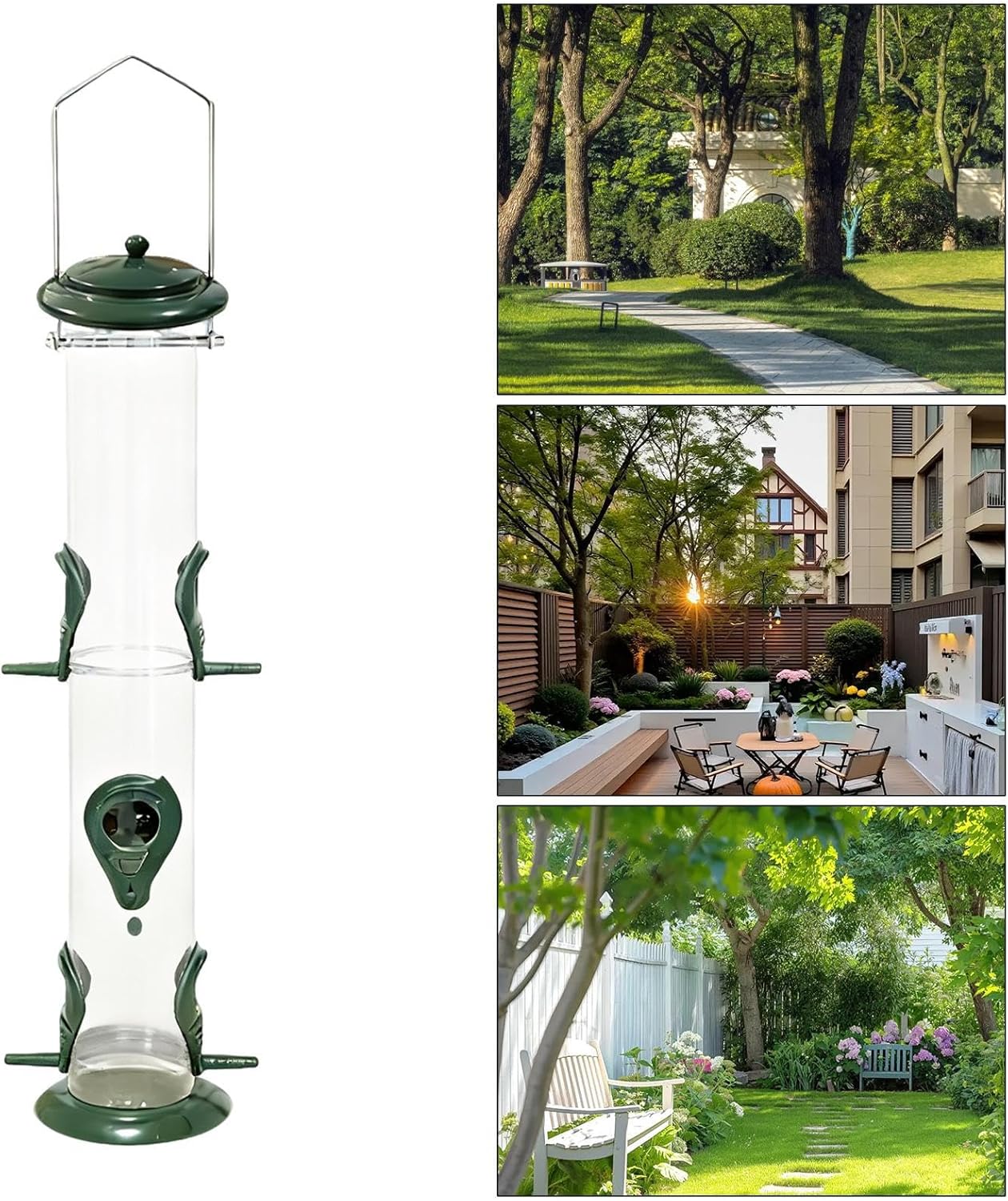 Weatherproof Bird Feeder - Squirrel Proof Design, Clear Outdoor with Build, Garden Hanging with Easy Refill, Wildlife Feeding Station, Finch Feeders for Patio Yard Backyard