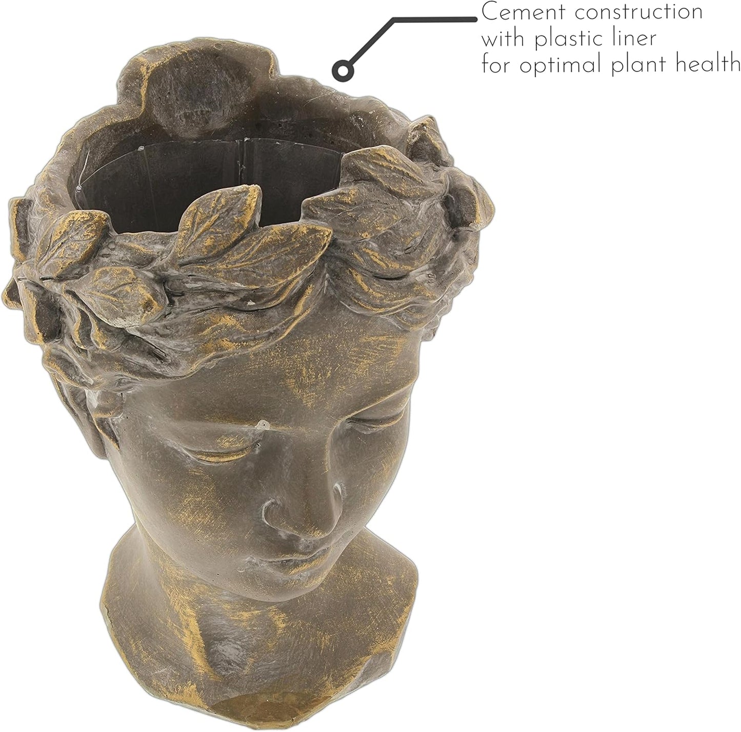 Greek/Roman Style Female Statue Head Cement Planter - Unique Planter Pot for Indoor Outdoor Home Garden Decor (10.5")