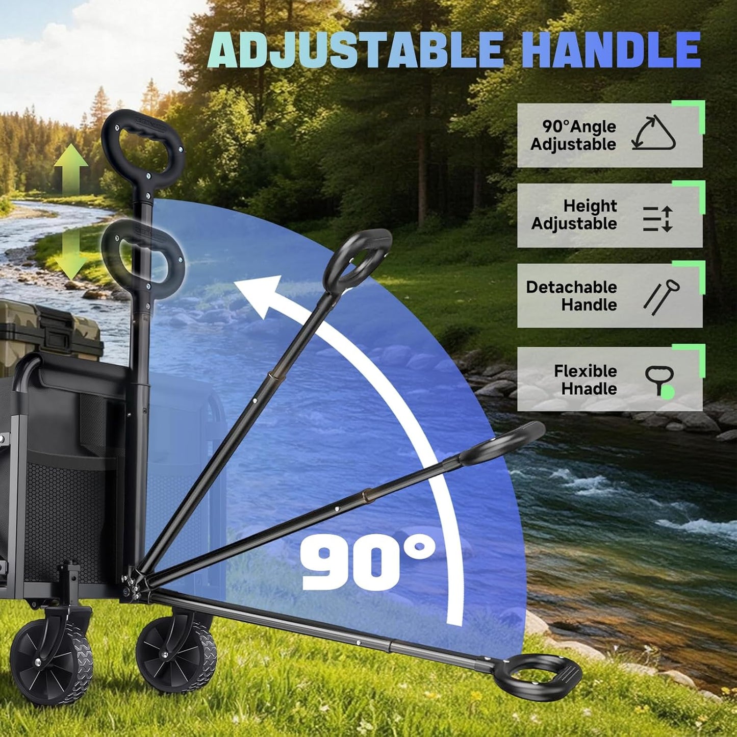 360LBS Collapsible Wagon Cart with Wheels - Heavy Duty Folding Wagon Carts for Grocery, Lightweight Utility Wagon with All-Terrain Wheels & 2 Cup Holders, Portable Beach Wagon for Shopping Garden