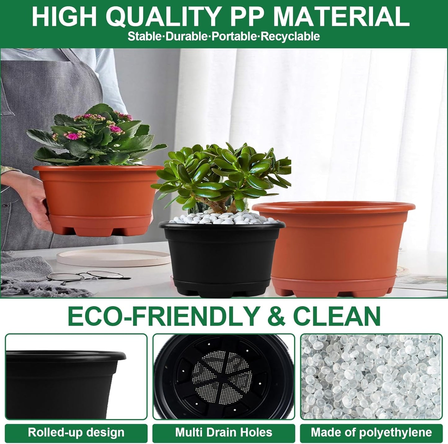 5 Pack 10.5 inch Plant Pots,Planter-Pots-for-Plants，Plastic Flower Pot