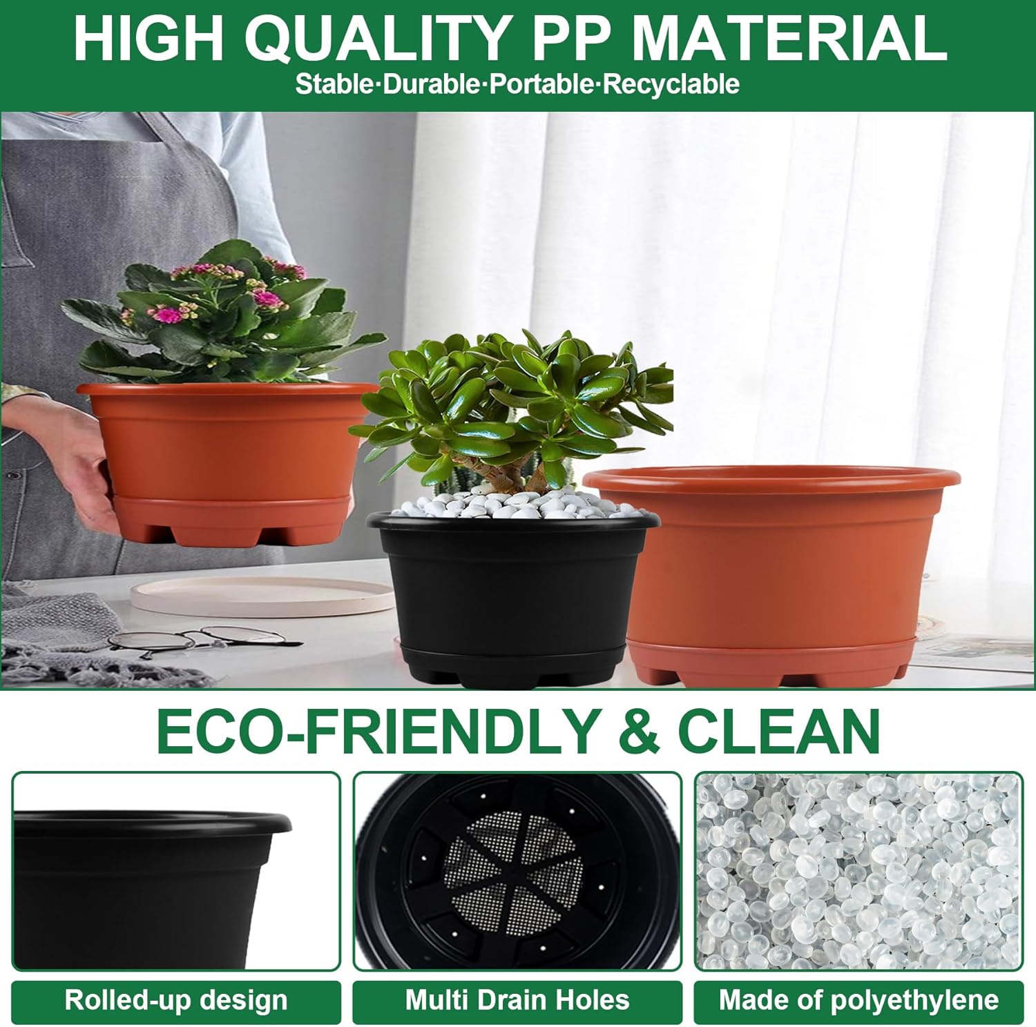 5 Pack 10.5 inch Plant Pots,Planter-Pots-for-Plants，Plastic Flower Pot