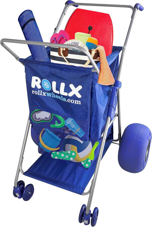 RollX Big Balloon Wheel Beach Cart for Sand, Foldable Storage Wagon wi