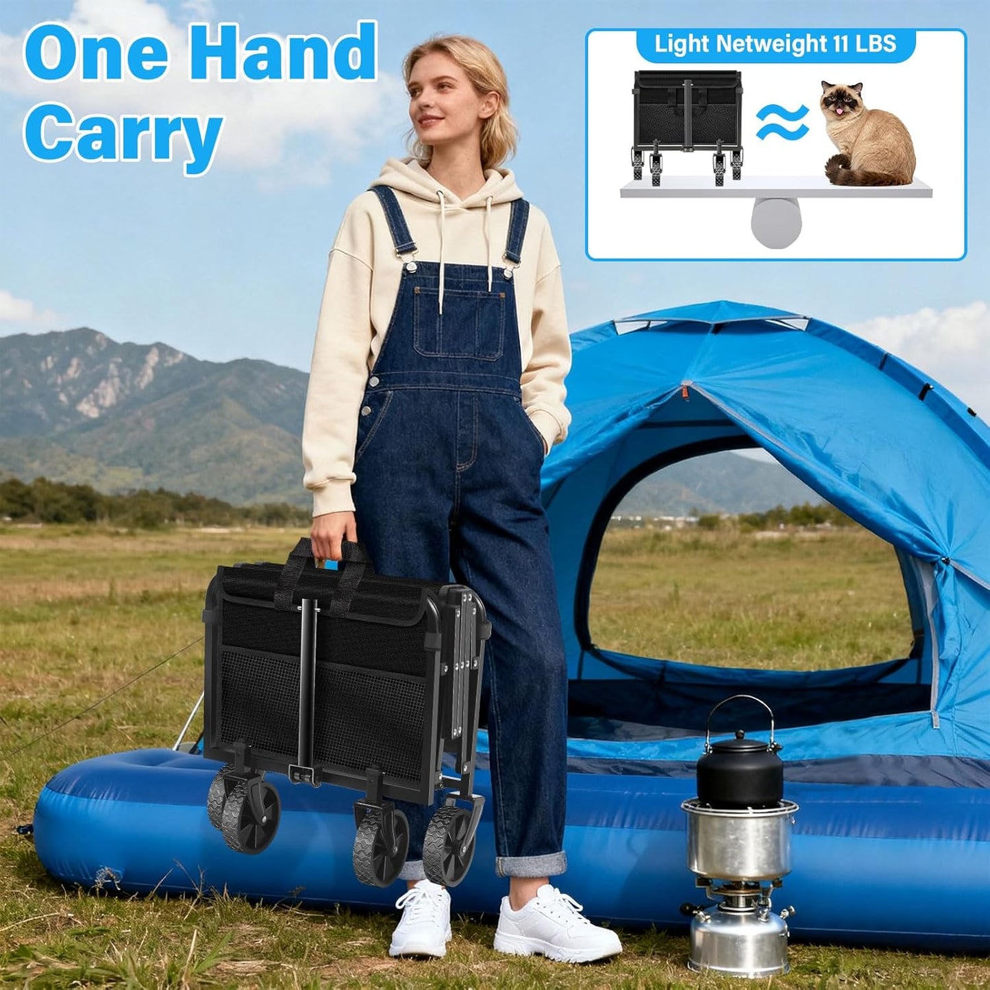 Wagons Carts Foldable, Collapsible Wagon with Wheels, 360LBS Folding G