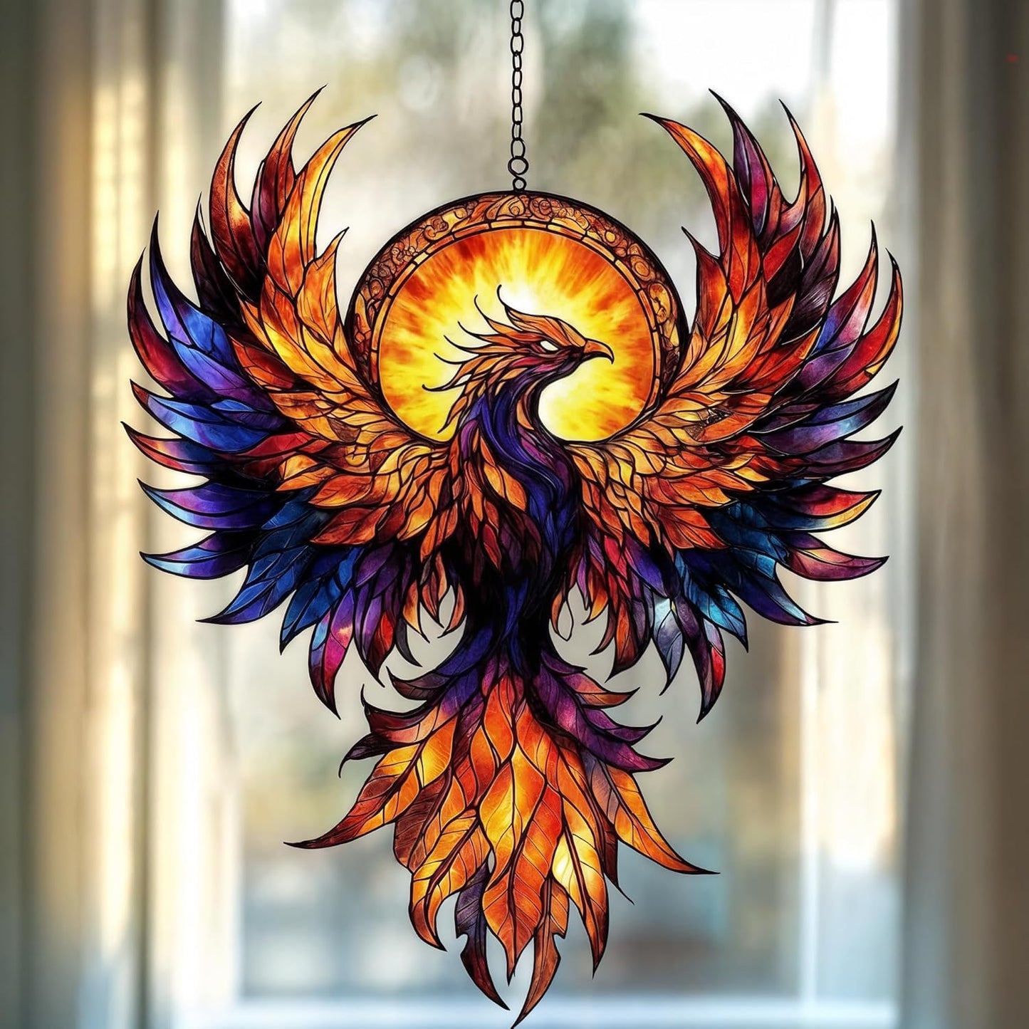 Phoenix Suncatcher Fantasy Red Bird Lover Window Hanging Ornament Acry