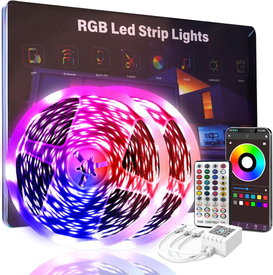 200 FT Led Lights for Bedroom (2 Rolls 100 FT), Music Synchronized Smart Led Strip Lights, Ultra Long with Remote Application Control Bluetooth LED Lights, Color Change RGB Light