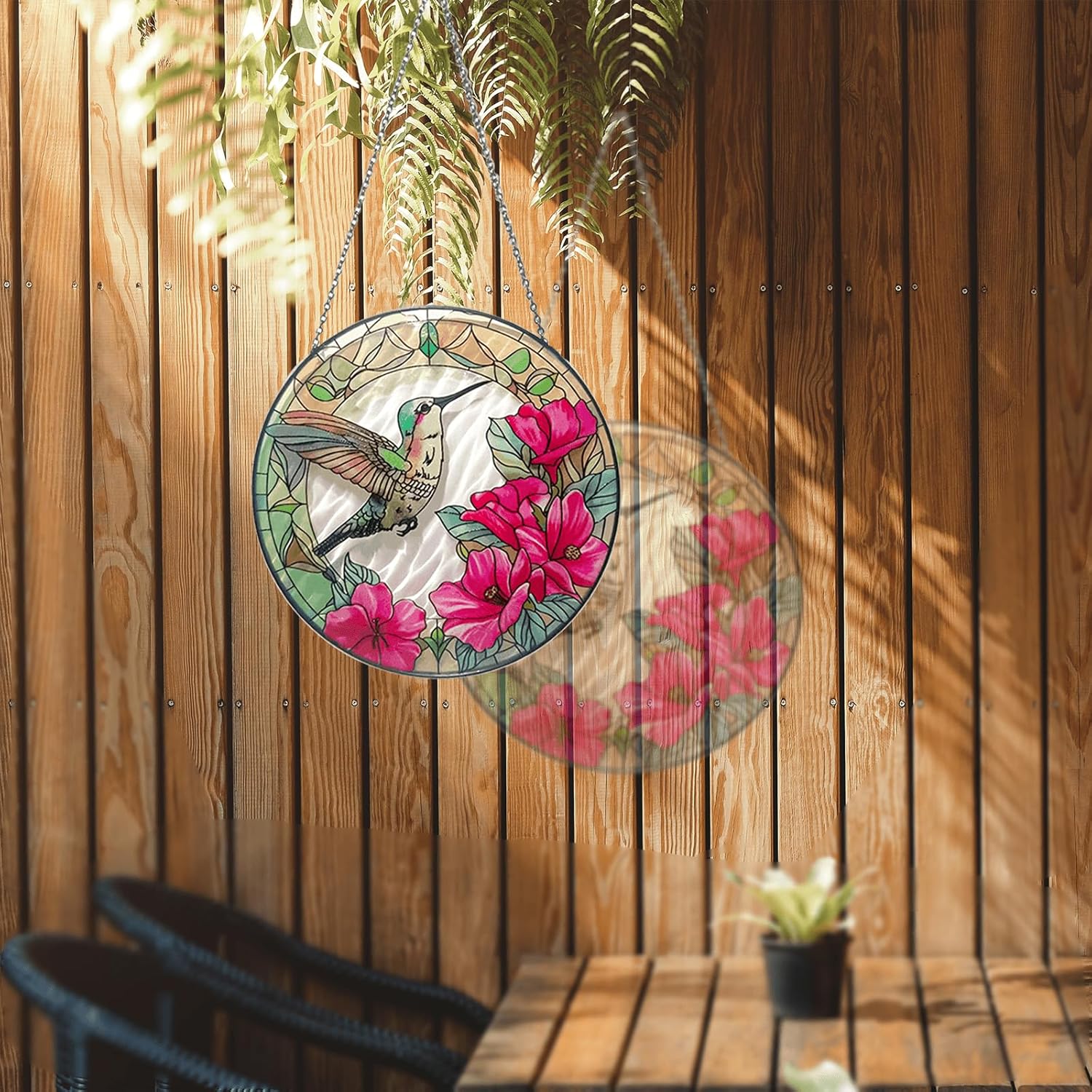 Handmade Stained Glass Hummingbird Suncatcher, 8 inch Real Glass Windo