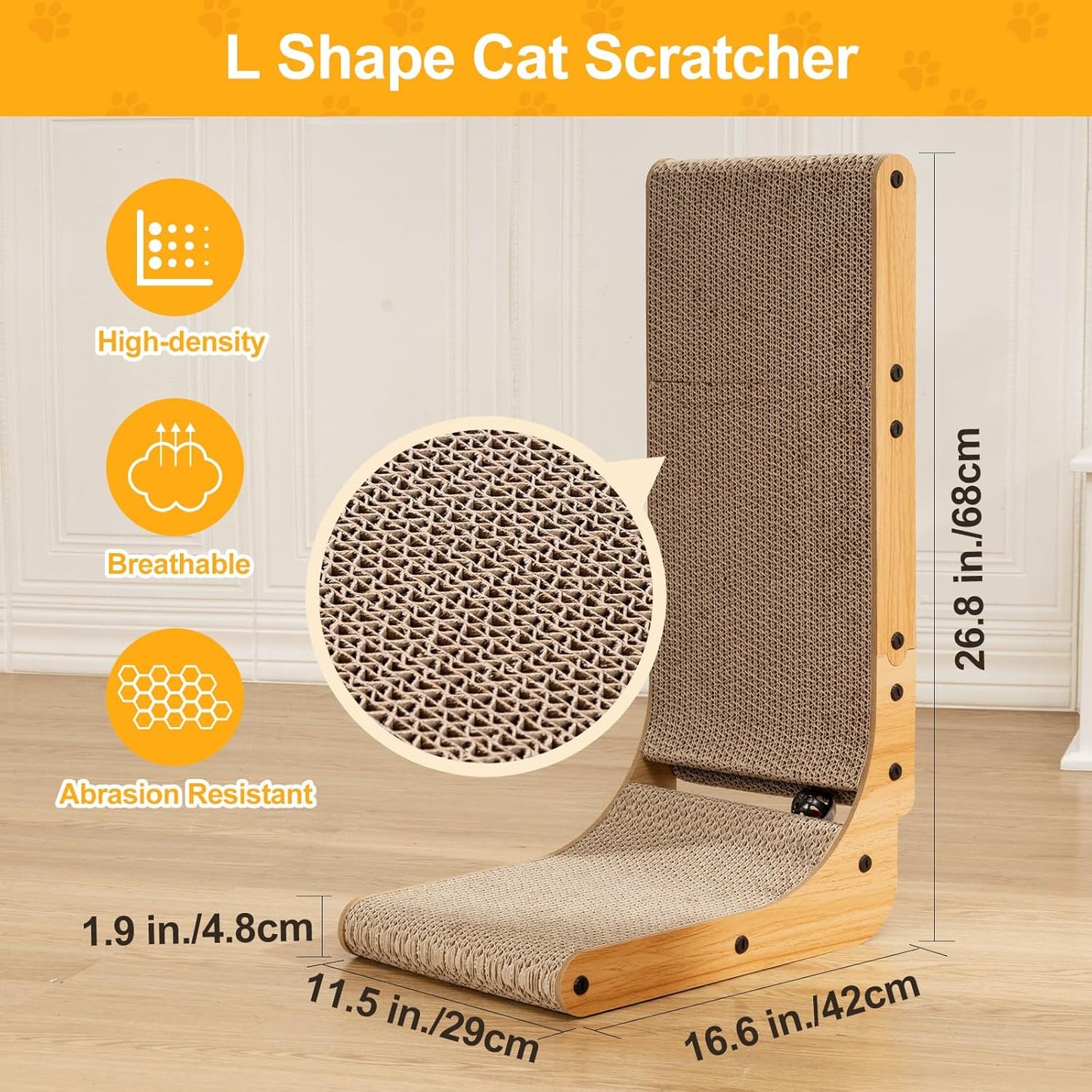 Poils bebe L Shape Cat Scratcher, 26.8 Inch Cat Scratchers for Indoor 