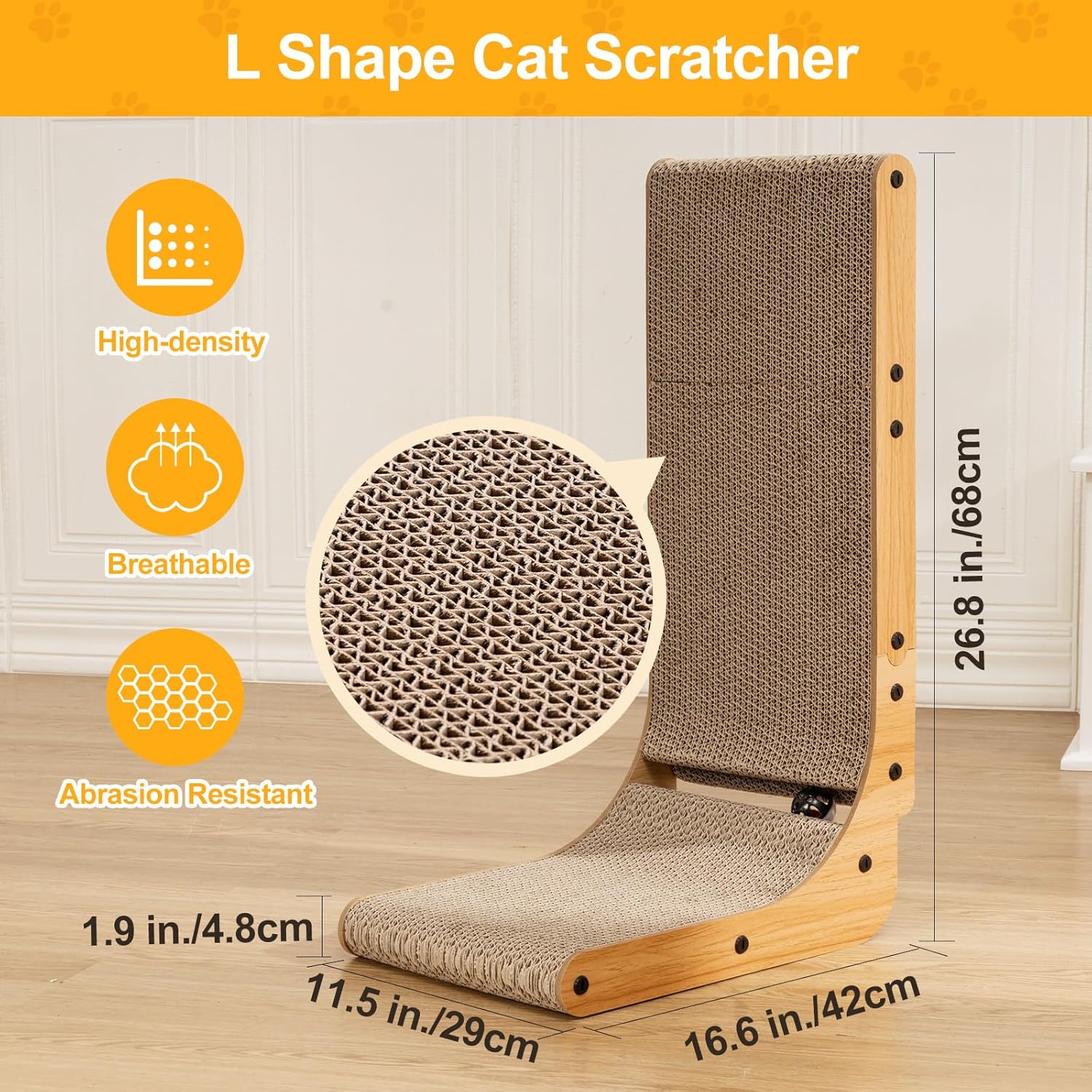 Poils bebe L Shape Cat Scratcher, 26.8 Inch Cat Scratchers for Indoor 