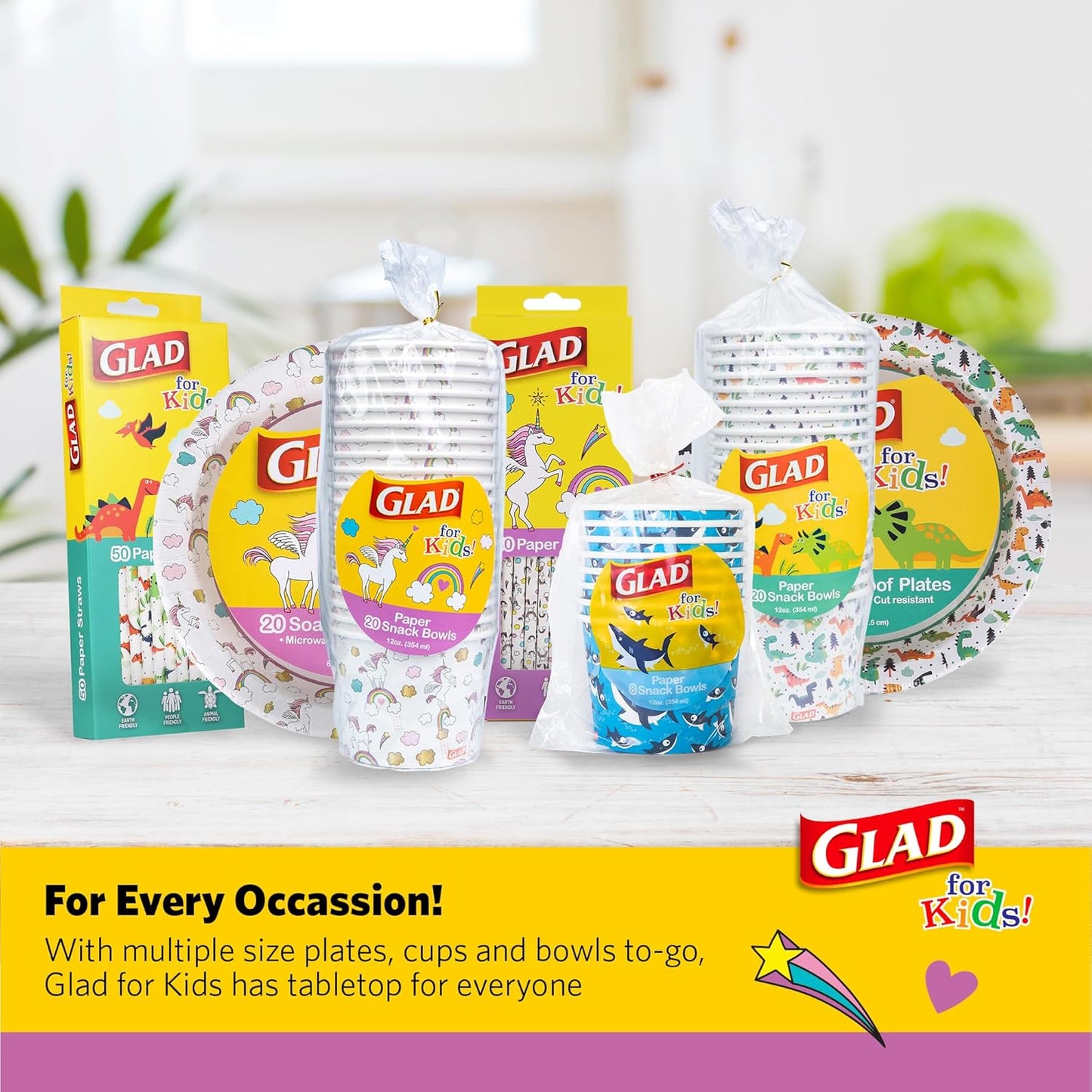 Glad for Kids Unicorns Paper Snack Bowls, Disposable Paper Bowls for Kids Snacks and Parties, Sturdy Microwave Safe Bowls for Everyday Use and Easy Cleanup, 12 Oz, 20 Count