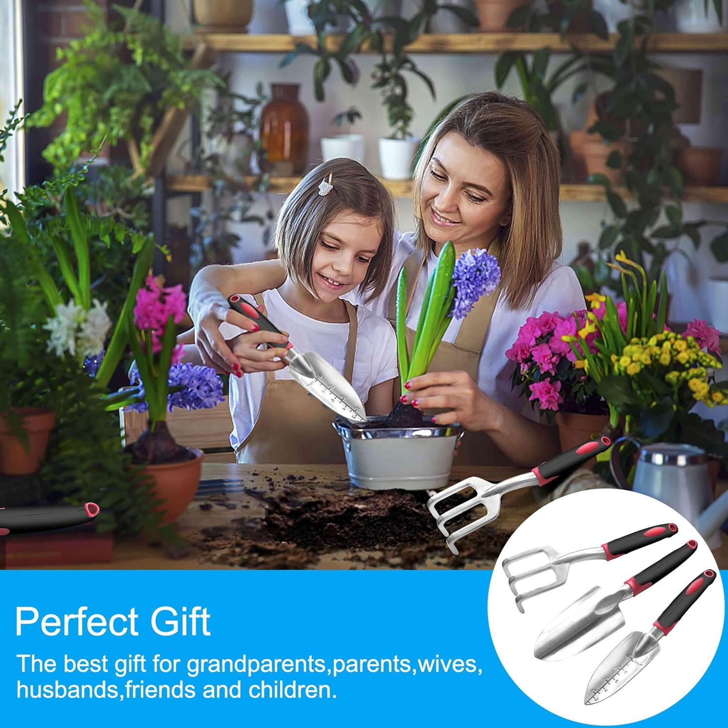 Garden Tool Set, 3 Pieces Aluminum Heavy Gardening Kit Including Hand 