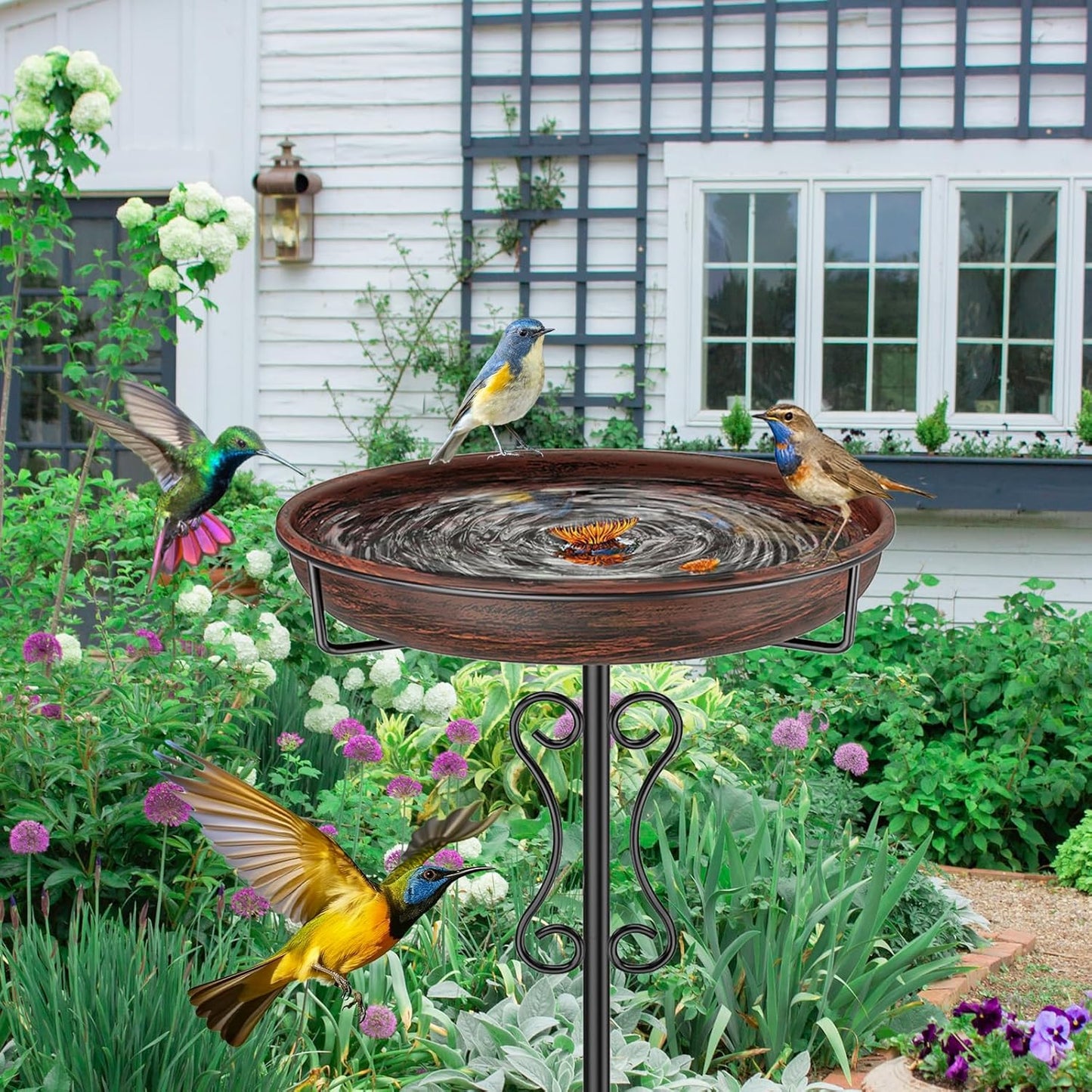 Metal Bird Bath for Outside,Upgraded 5 Pronged Base Birdbath & Feeder Bowl,Vintage Freestanding Birdfeeder for Garden Patio Yard Lawn Decor (Vintage Bronze)