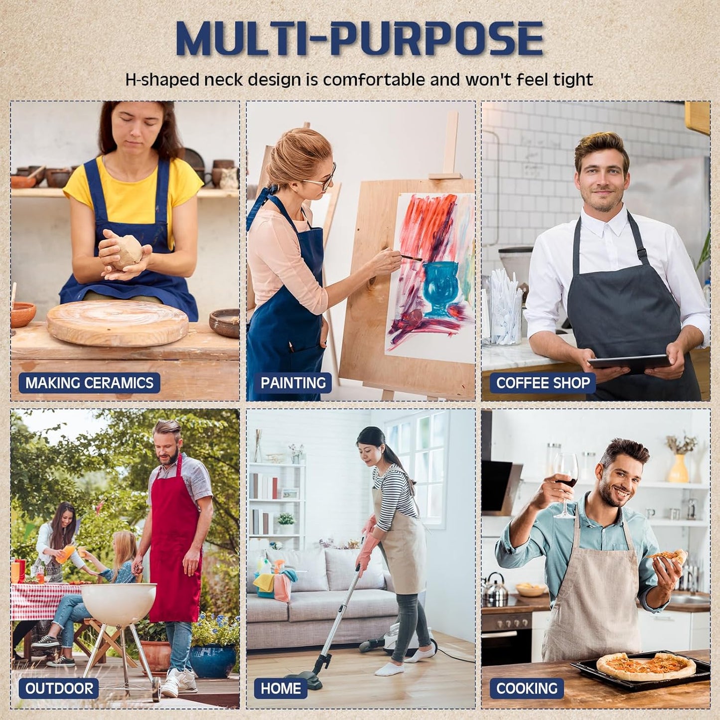Cuffbow 2 Pcs Pottery Apron 35.4 x 27.6'' Denim Split Leg Apron with Tool Pockets Adjustable Strap Artist Potters for Ceramics Clay Tattoo Painting DIY, Blue, Black