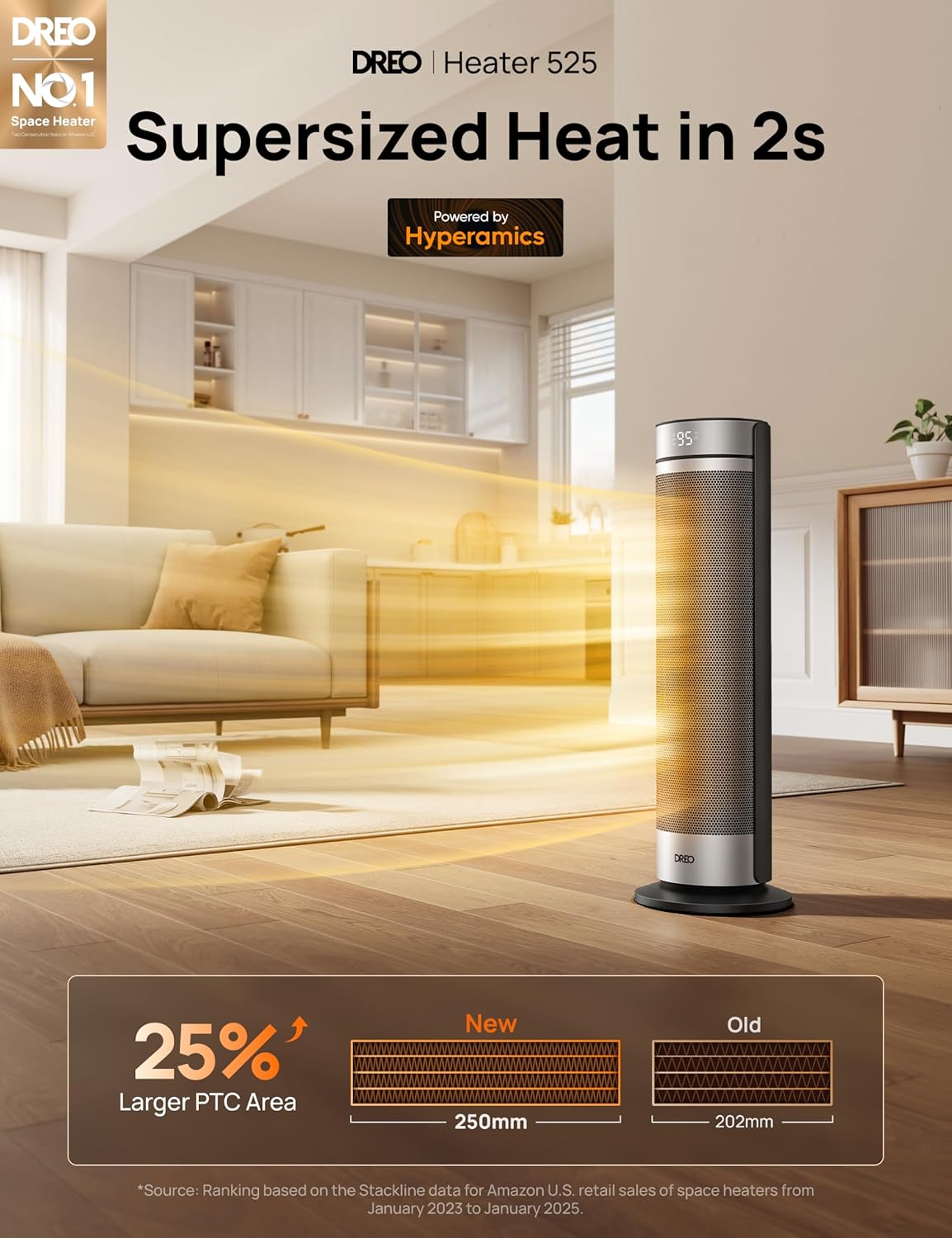 DREO Space Heater for Large Room, 23 Inch Electric Heaters for Indoor 