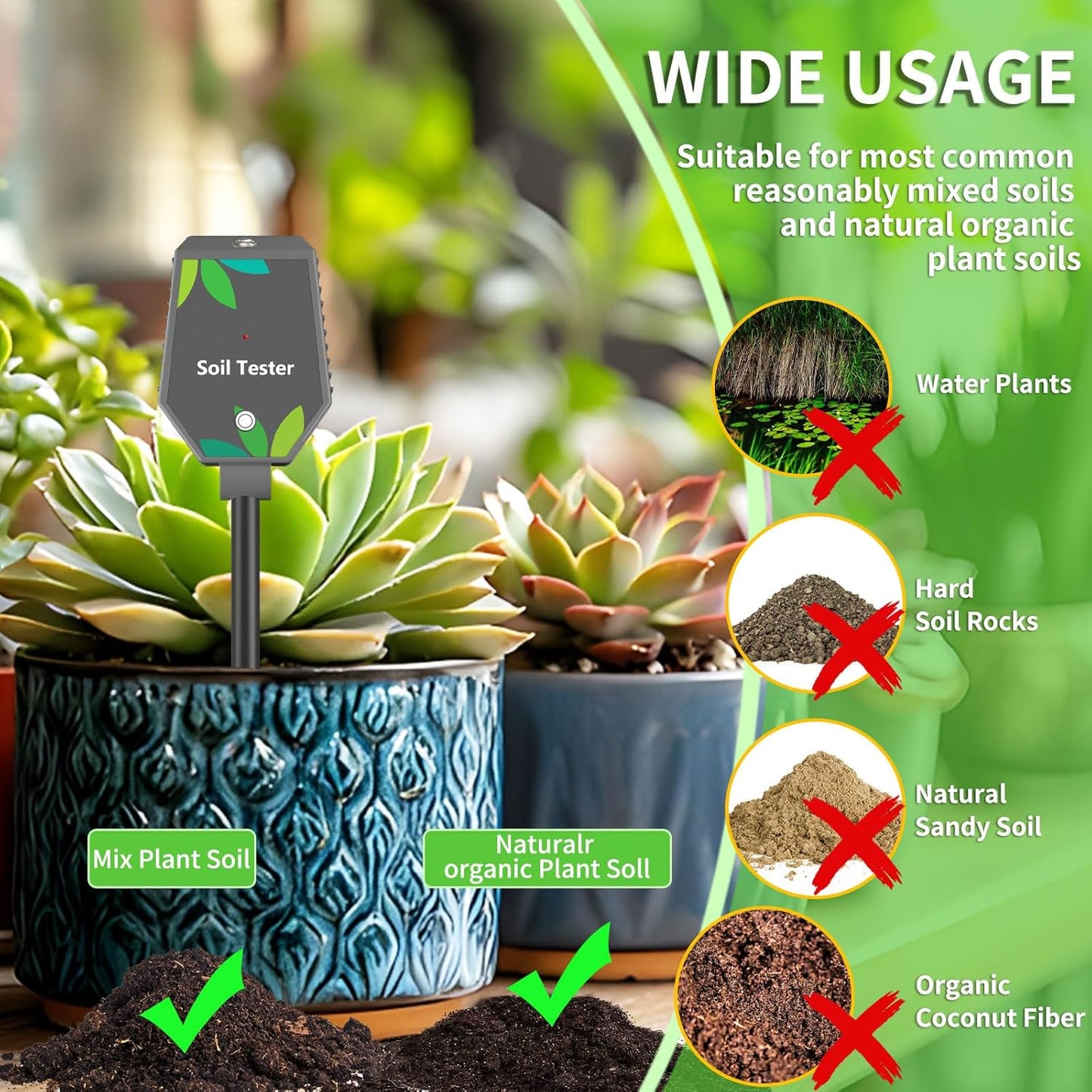 Soil Moisture Meter for Plants, 8-in-1 Soil pH Meter Moisture, Light, 