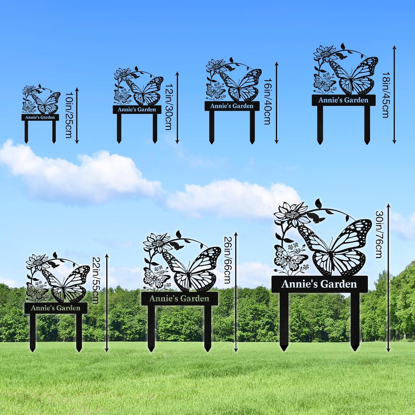 Personalized Garden Signs for Outdoor, Custom Butterfly Garden Sign with Stake Metal Waterproof, Customized Metal Name Sign, Patio Yard Decor Gardening Gift