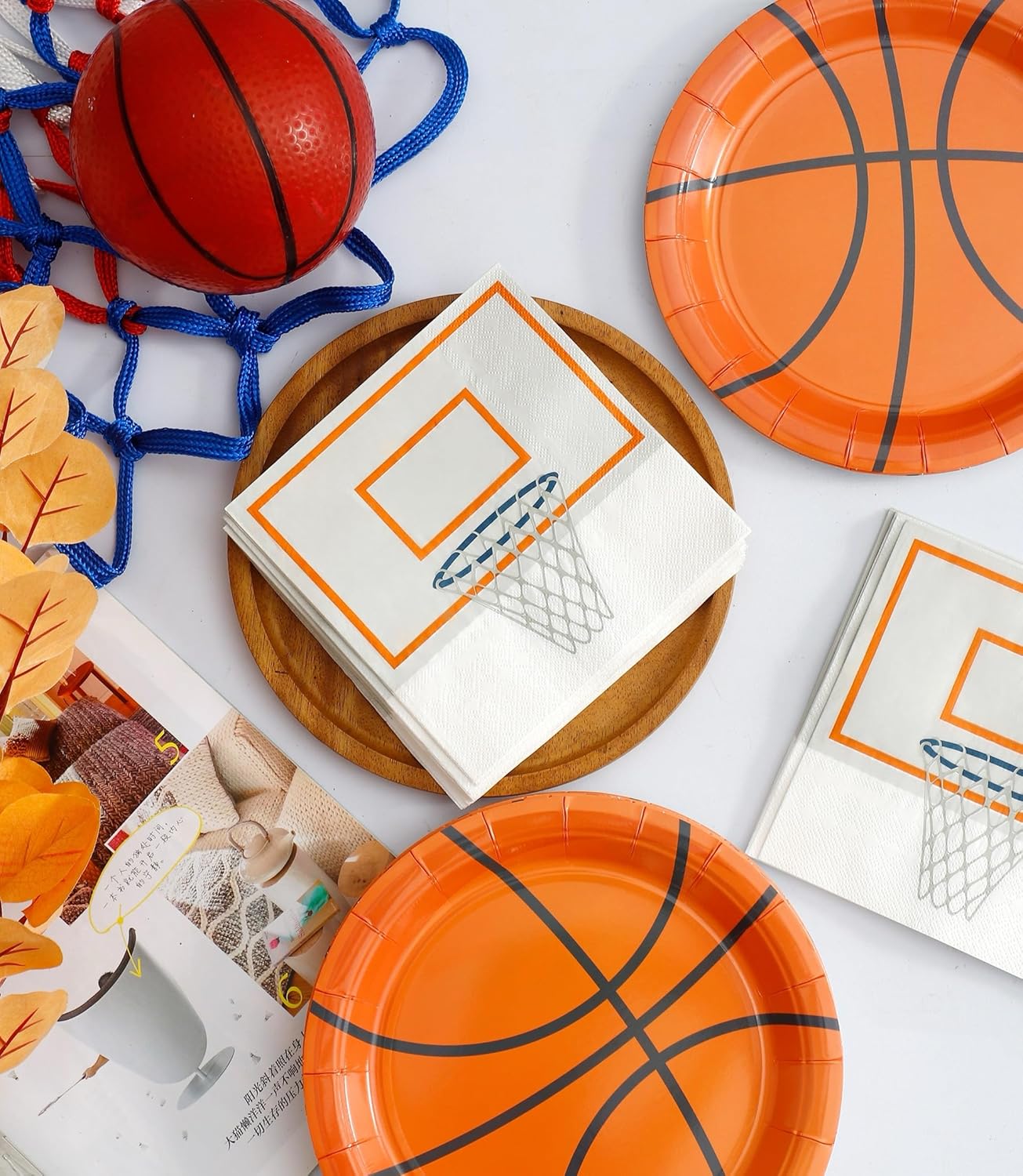 Winoo Design 48PCS Basketball Plates and Napkins Party Supplies - 24 PK - 9 Inch Basketball Paper Plates 6.5 Inch Paper Napkins Basketball Birthday Party Decorations Decor