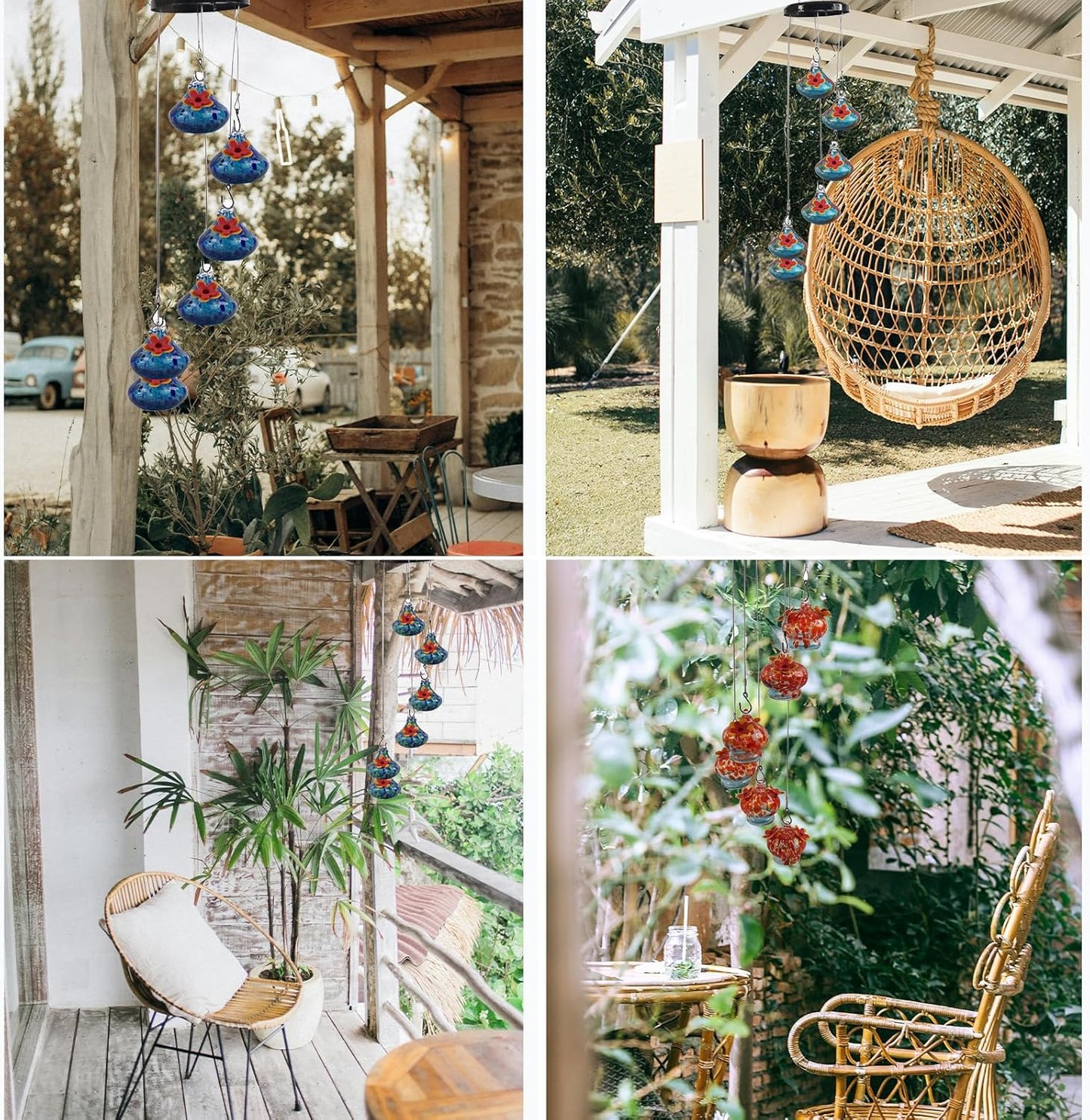 2024 New Charming Windchimes Hummingbird Feeders, Unique Hand Blown Glass Hummingbird Feeders for Outdoors Hanging, Multiple Hummingbird Feeder, Garden Decor for Outside Patio