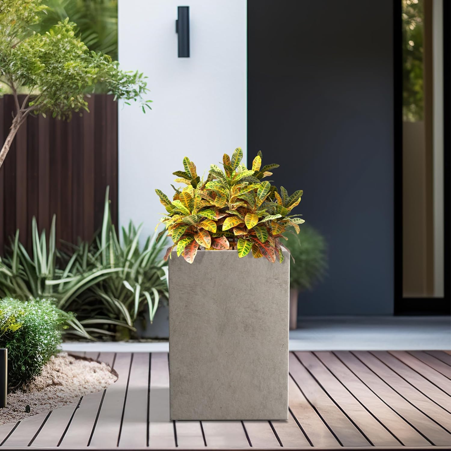 Kante 12.6" H Tall Rectangular Concrete Planters, Outdoor Indoor Light