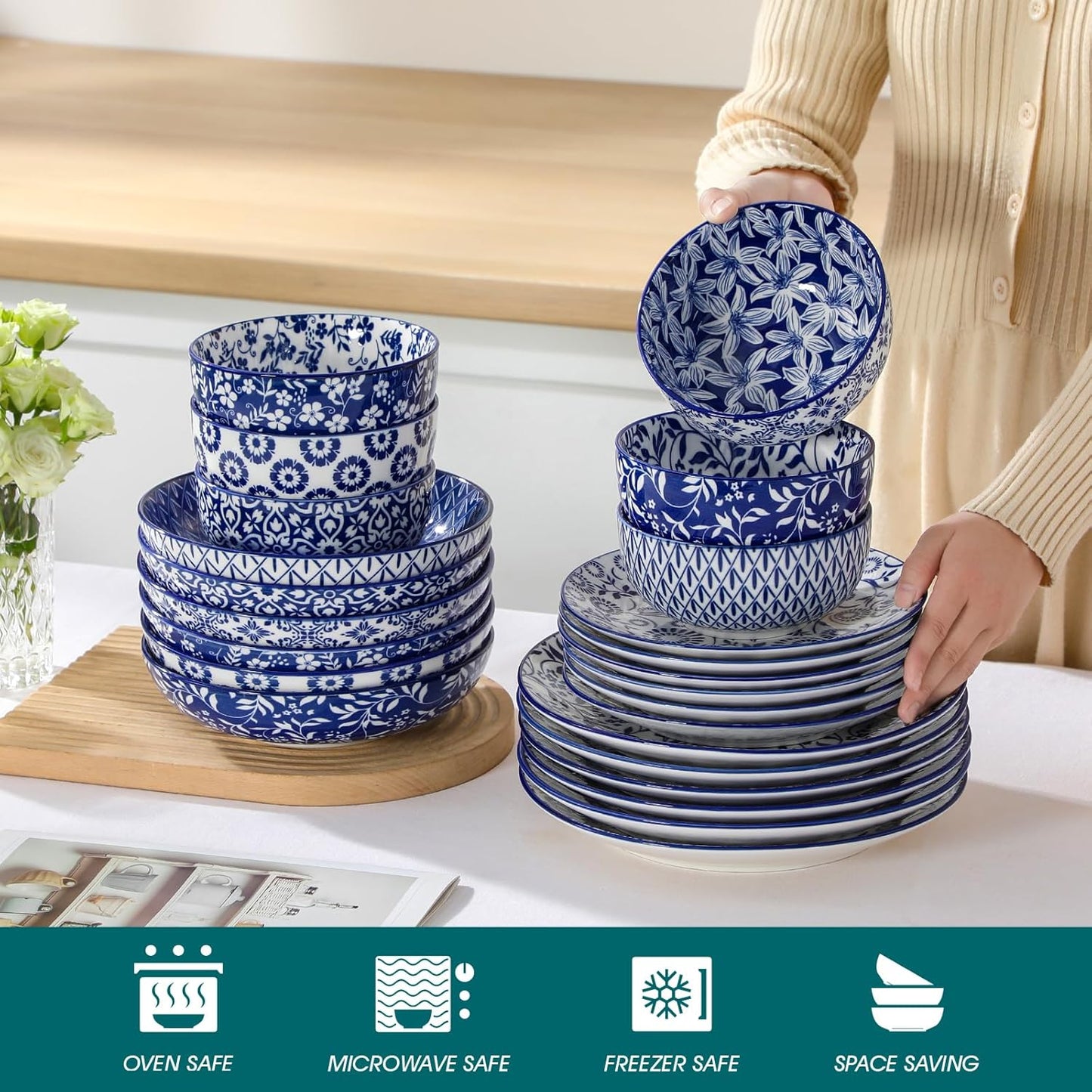 vancasso SELENE Plates and Bowls Set for 6, 24 Pieces Dinnerware Sets,