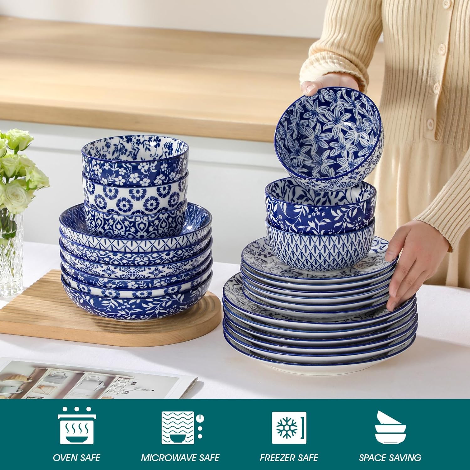 vancasso SELENE Plates and Bowls Set for 6, 24 Pieces Dinnerware Sets,
