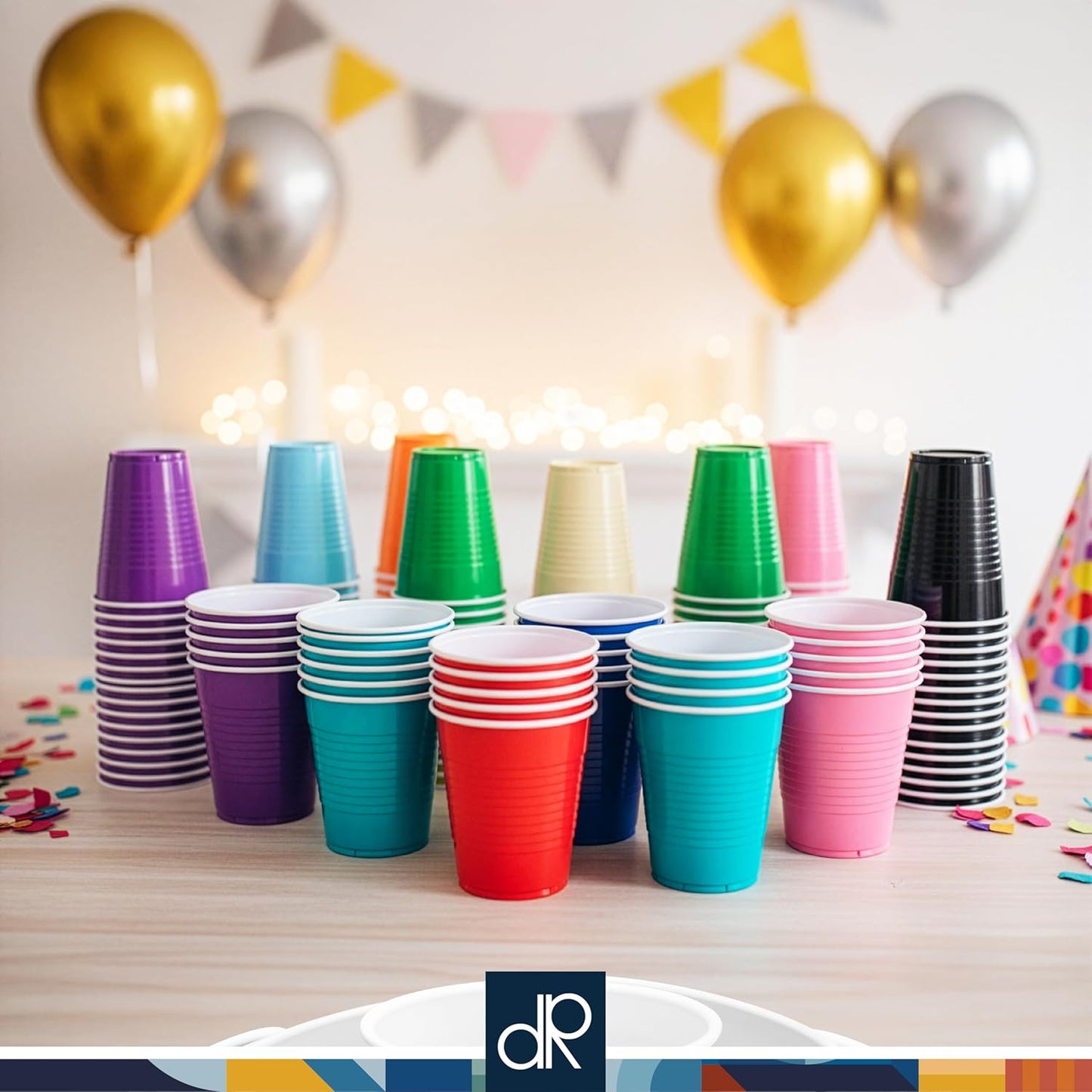 DecorRack Dark Green Plastic Cups, 12 oz Disposable Cups, Reusable Party Supplies (40 Count)
