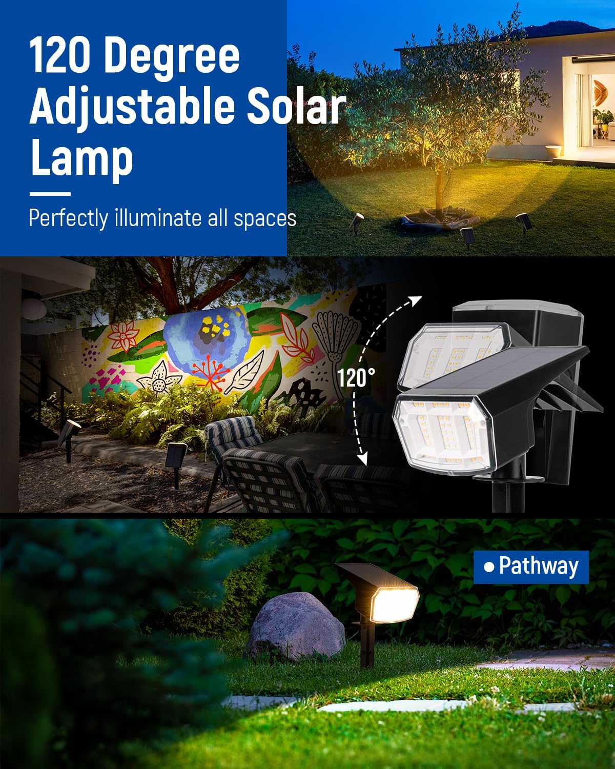 Solar spotlights Outdoor 63 LED 3 Lighting Modes, IP65 Waterproof Ligh