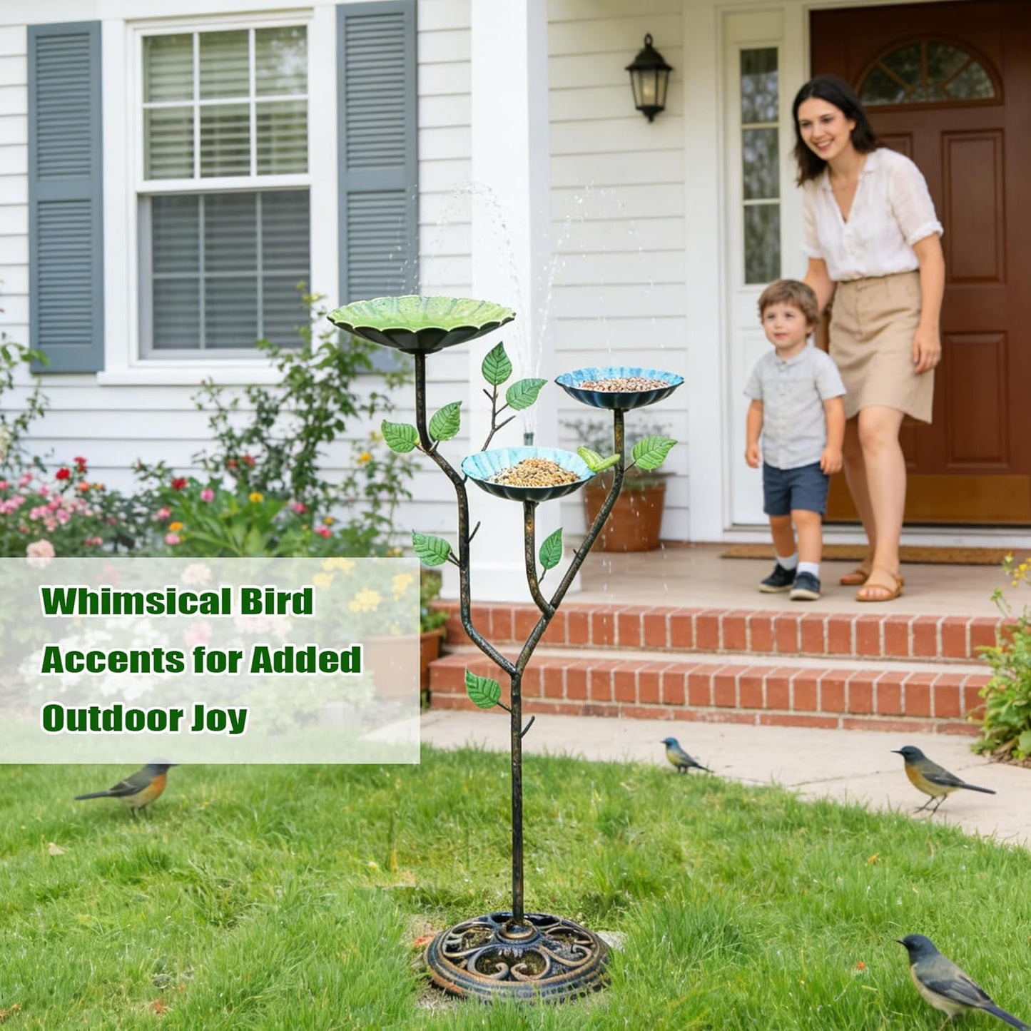 37" H Metal Bird Baths for Outdoors, Bird Bath for Outside, 3-in-1 Pedestal Bird Feeder & Bird Baths for Outdoors, Garden, Lawn, Yard Decor