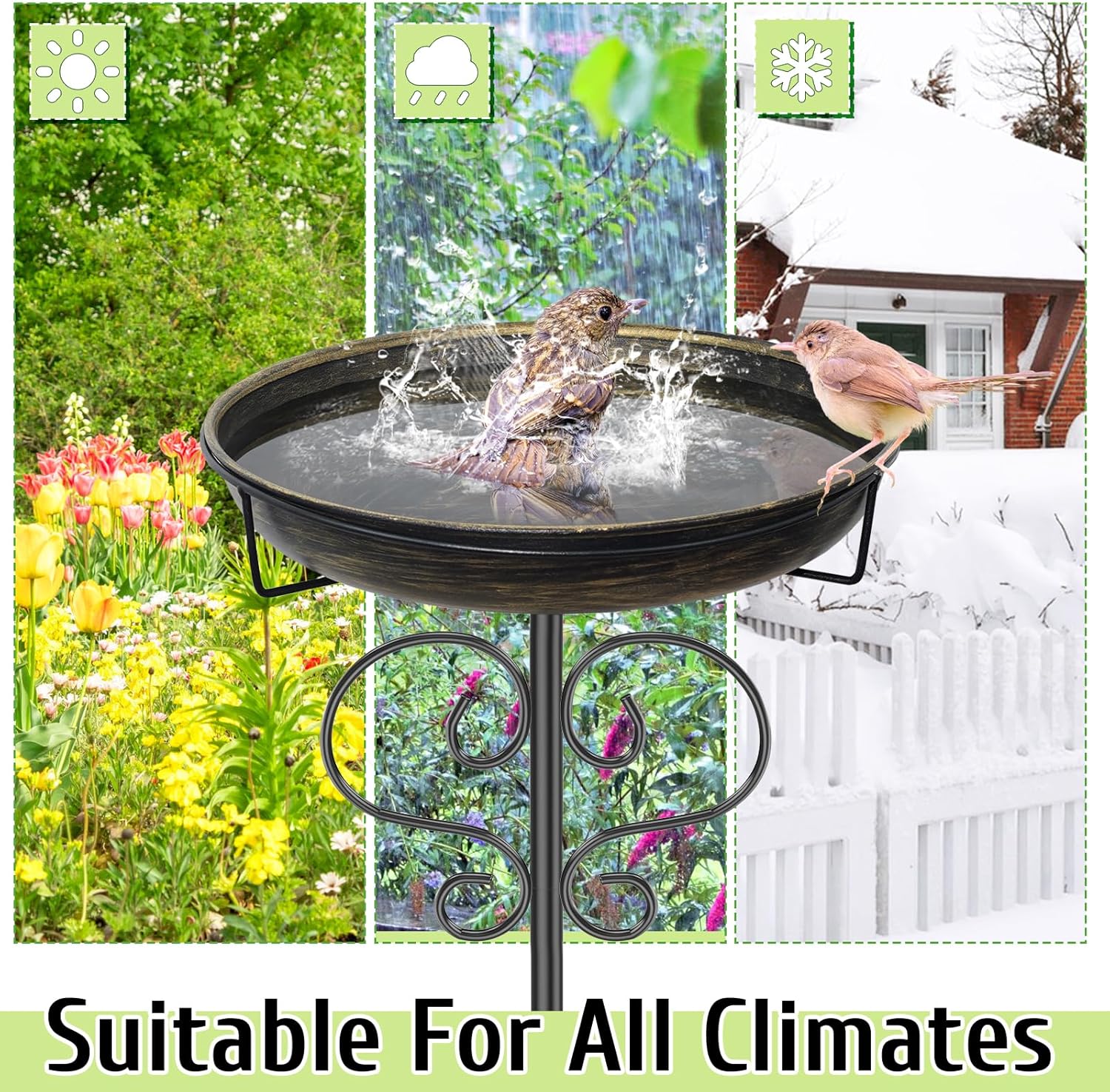 Bird Bath for Outside,Freestanding Metal Bird Bath Feeder with Heavy D