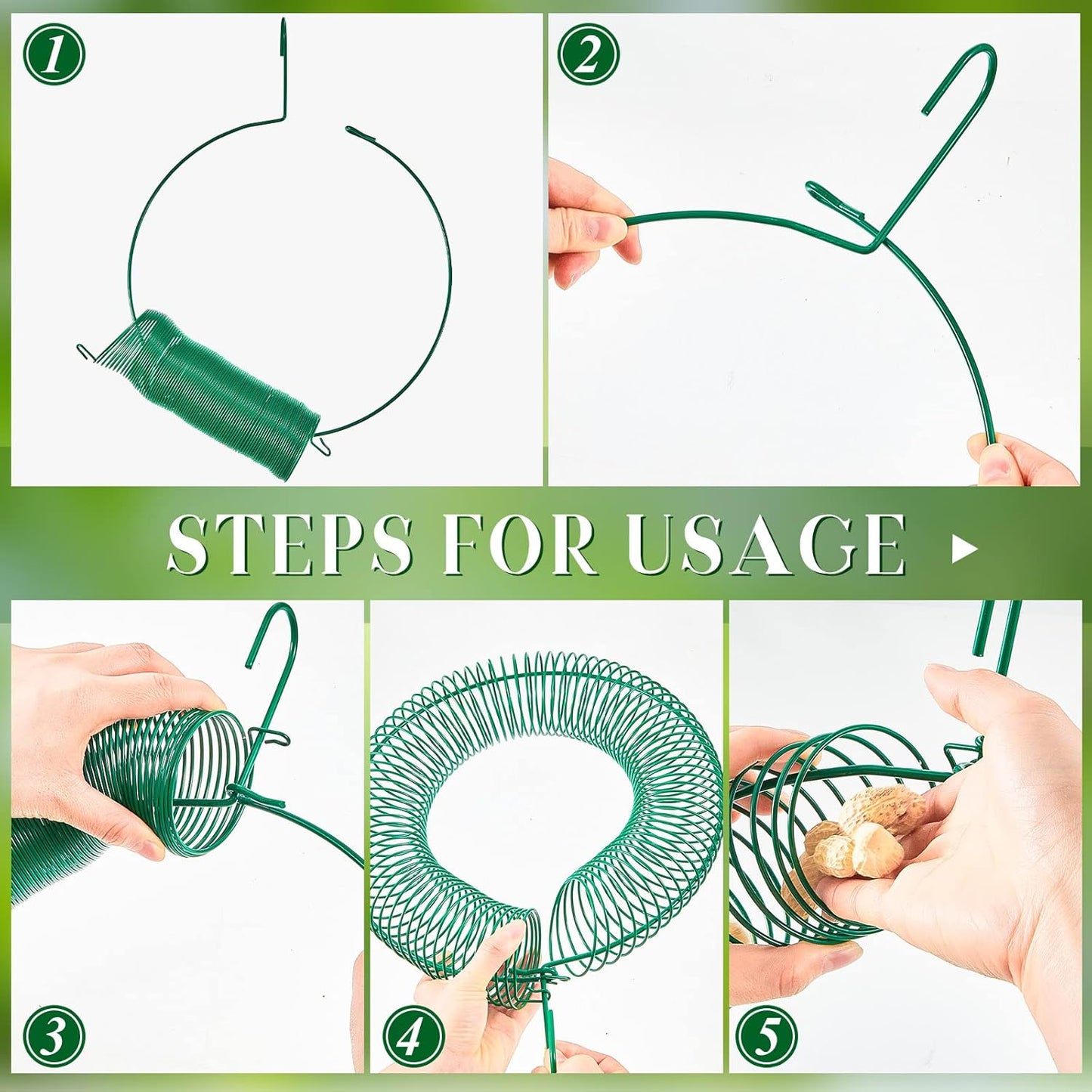 Patelai 2 Pieces Hanging Wreath Feeder Whole Peanut Wild Bird Feeder Wreath Round Squirrel Proof Bird Feeders with Hanging Hook for Outdoor Birds Feeding, 11.8 x 16.5 Inch(Green)
