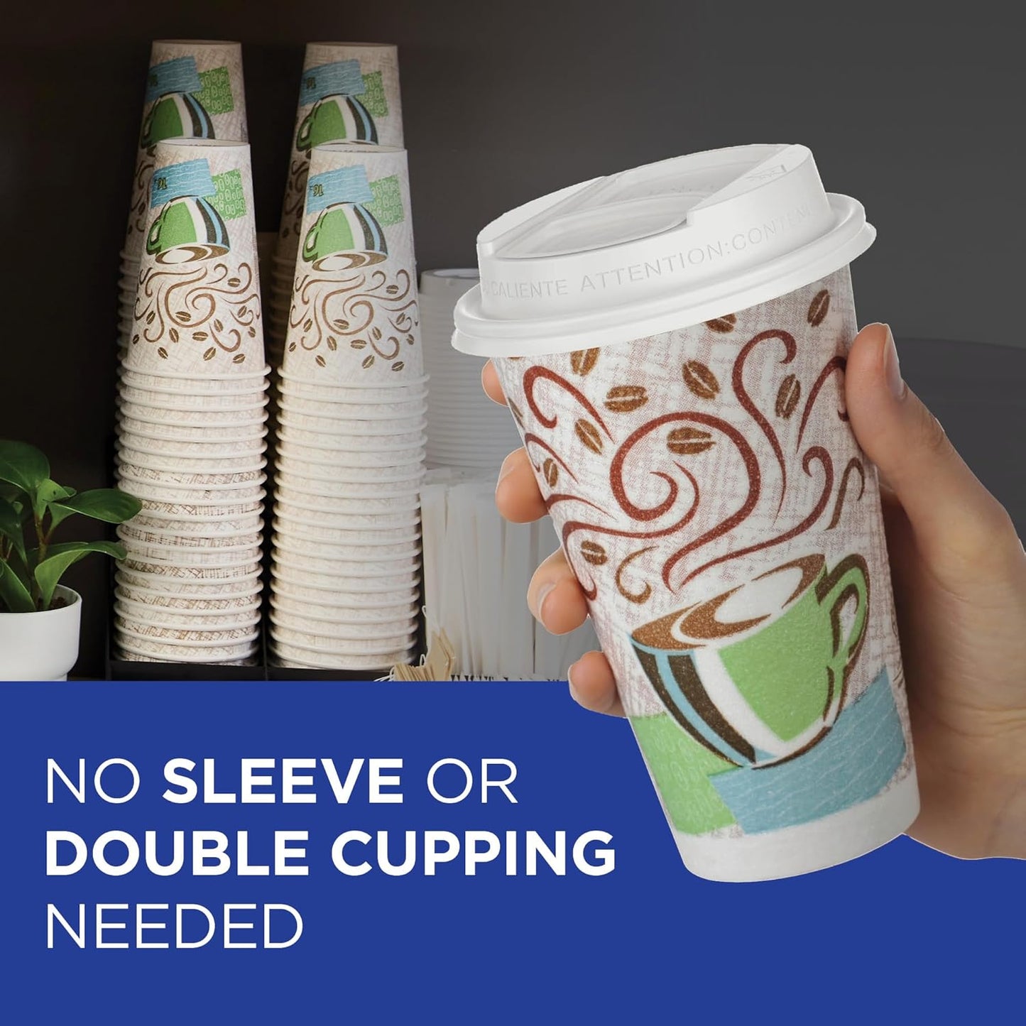 Dixie PerfecTouch 12 oz Paper Coffee Cups by GP PRO, Coffee Haze Design, 500 Count (25 Disposable Cups Sleeve, 20 Sleeves Case), 5342DX