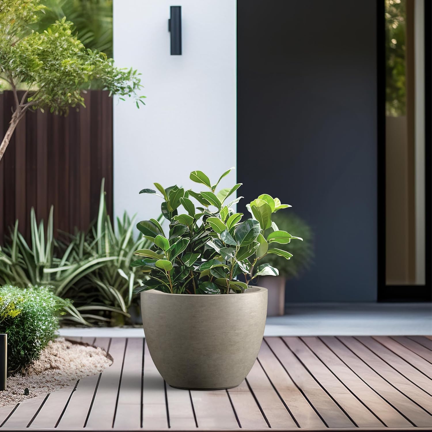 Kante 14.2 Inch Round Concrete Planter - Classic Large Indoor/Outdoor 