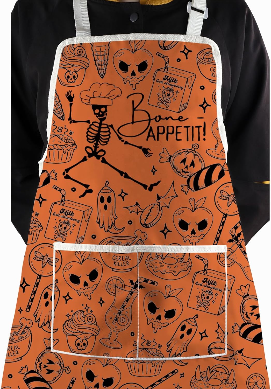WCGXKO Bone Appetit Skeleton Halloween Kitchen Apron Halloween Cooking Gift Spooky Chef Gift for Chef