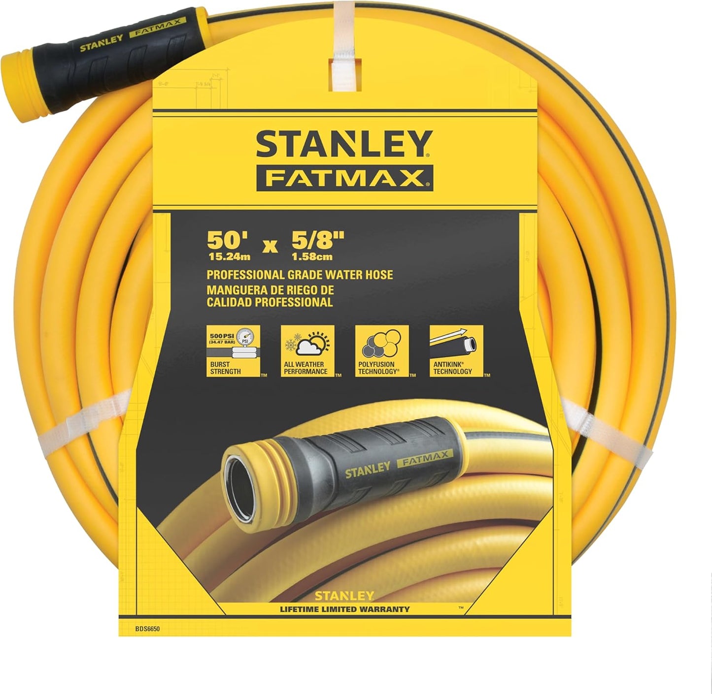 Stanley FATMAX Professional Grade Garden Hose, 50 Feet x 5/8 Inch, Yel