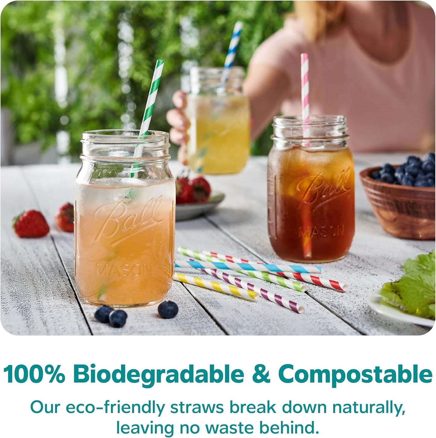 GUSTO [200 Pack] Striped Paper Drinking Straws – Sturdy & Non-Soggy – 100% Biodegradable, Food-Safe Ink, and Multi-Layered for Long-Lasting Use – Vibrant Assorted Colors (Formerly Comfy Package)