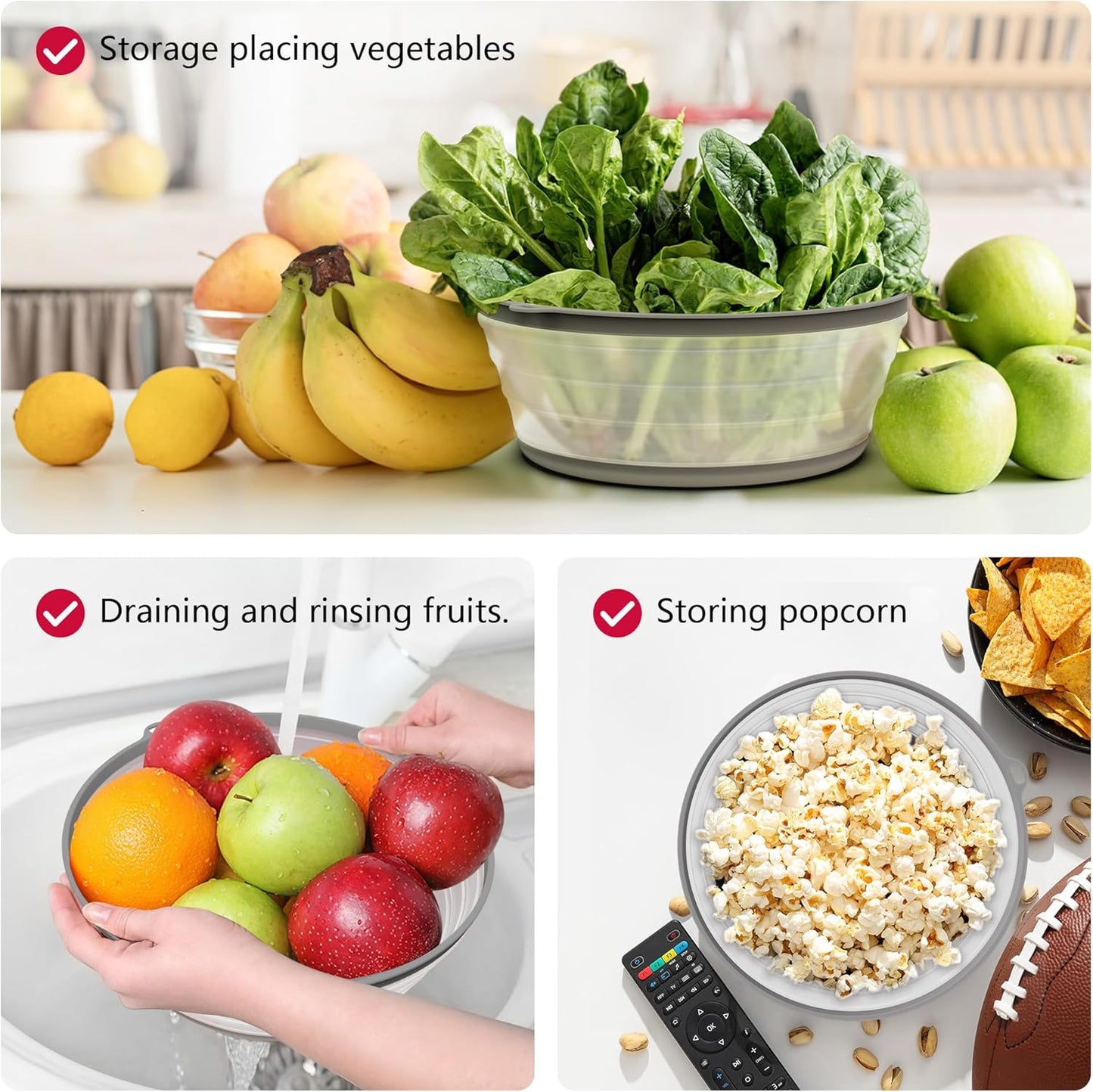 WVM Microwave Splatter Cover Vented for Food with Hook Hole, Splatter Guard & Colander Kitchen Gadget for Food, Meal Prep, Grey