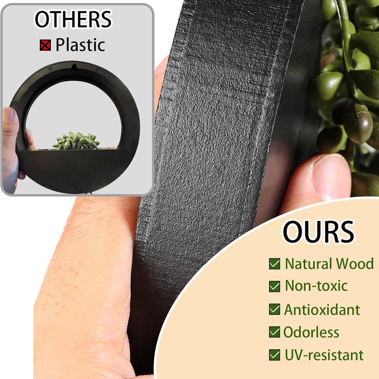 Floweroyal 2pcs Artificial Succulents Hanging Plants 12.2'' Fake String of Pearls in Pot with 8.3'' Lanyard for Indoor Outdoor Wall Decor (Black).