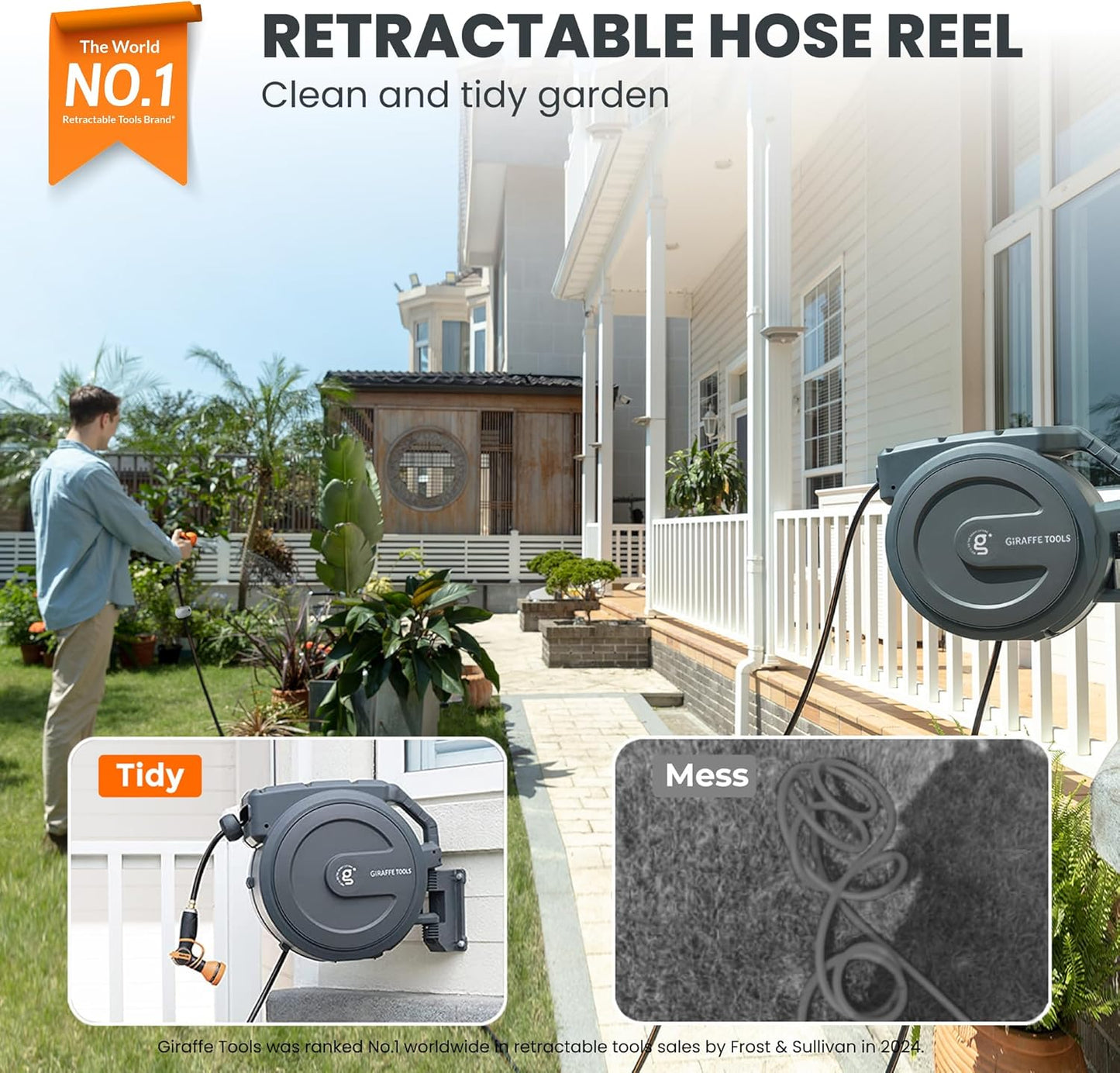 Giraffe Tools Retractable Garden Hose Reel 1/2 Inch x 130 ft, Super He