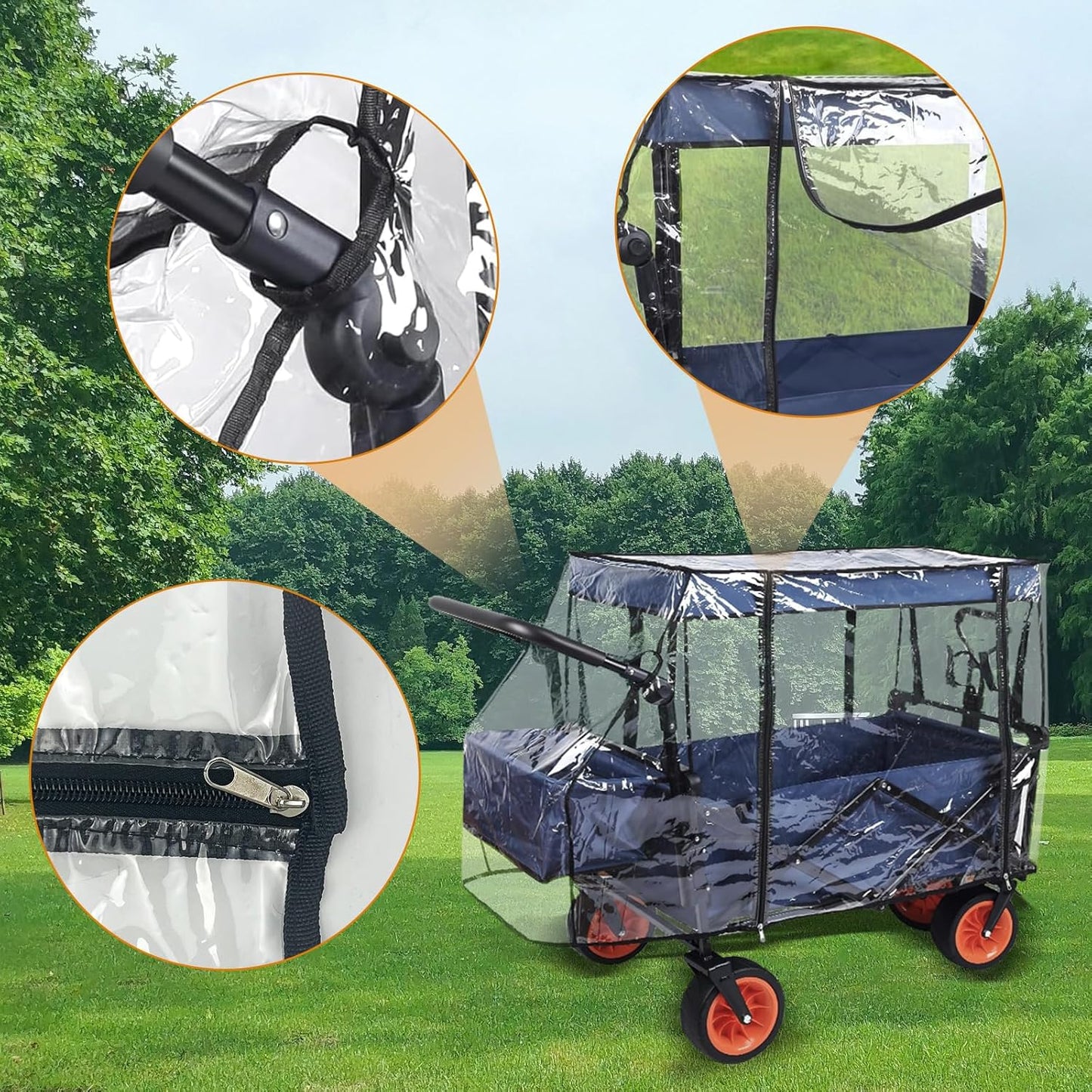 Rain Cover for Wagon, Universal EVA Waterproof Canopy for Collapsible Folding Carts & Strollers, Lightweight All-Weather Windproof Cover with Zippered Side Doors for Camping, Garden Outdoor Activities