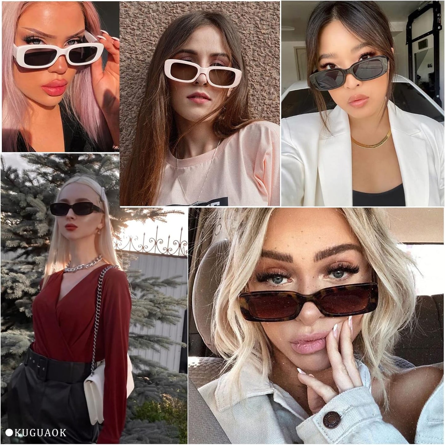 KUGUAOK Retro Rectangle Sunglasses Women and Men Vintage Small Square 