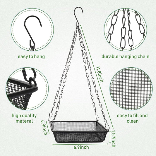 4 Pieces Hanging Bird Feeder Tray Platform Metal Mesh Feeder Seed Plat