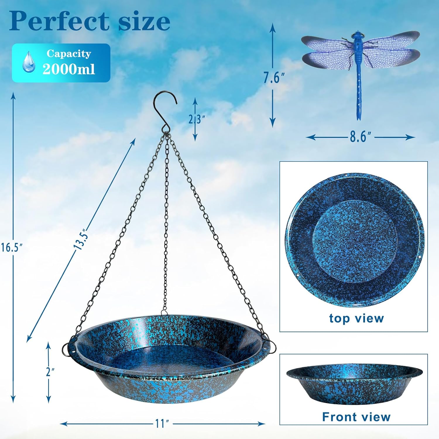 Hanging Bird Bath for Outdoors 11.4 inch Birdbath Bowl Window Birds Fe