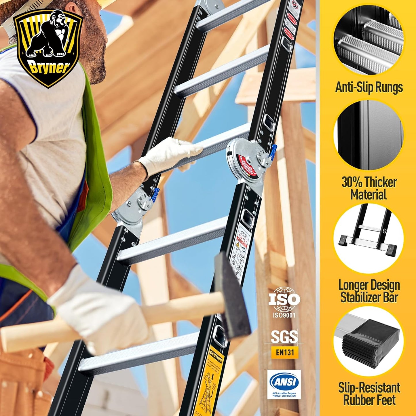 Step Ladder, Bryner 12Ft Multi-Purpose Aluminium Folding Extension Lad