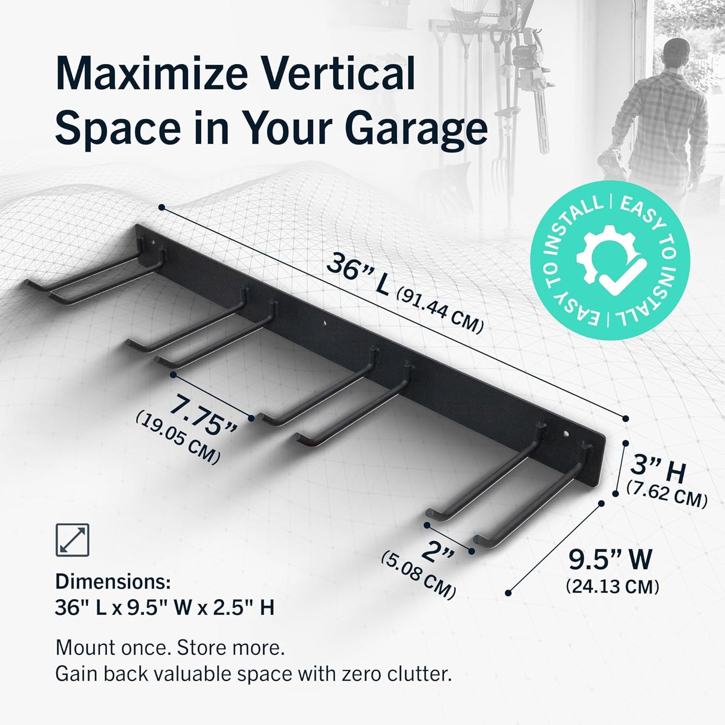 StoreYourBoard Garage Wall Organizer Tool Rack | Garden Tool Organizer System | Heavy Duty Wall Mounted Tool Storage Rack for Yard Tools Rakes Shovels 250 lb Garage Organization | 4 PVC Coated Slots