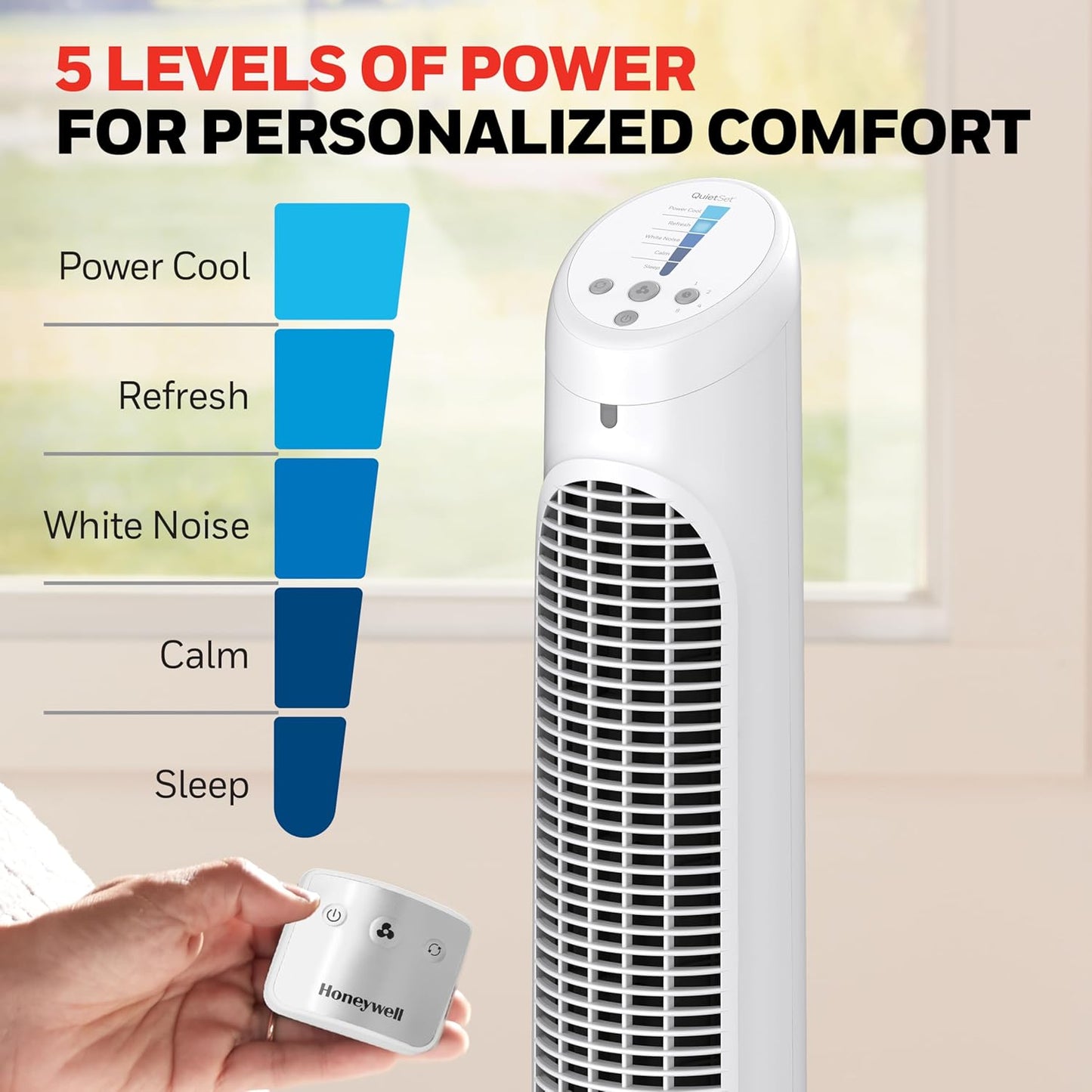 Honeywell QuietSet Whole Room Oscillating Tower filter Fan with Remote, White, HYF260