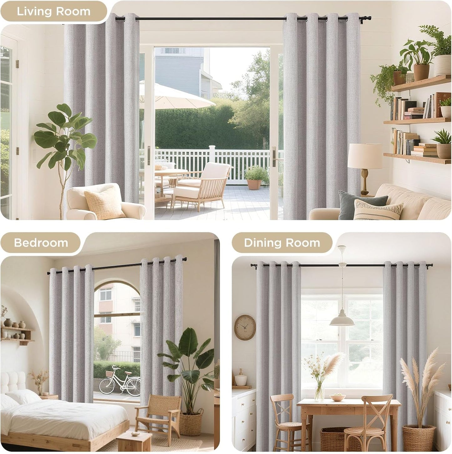Joydeco 100% Blackout Curtains for Bedroom 84 Inch Long, Linen Black Out Curtains 2 Panels Set With Grommet for Living Room Window, Thermal Insulated Full Light Blocking Drapes Privacy Protection,52"W