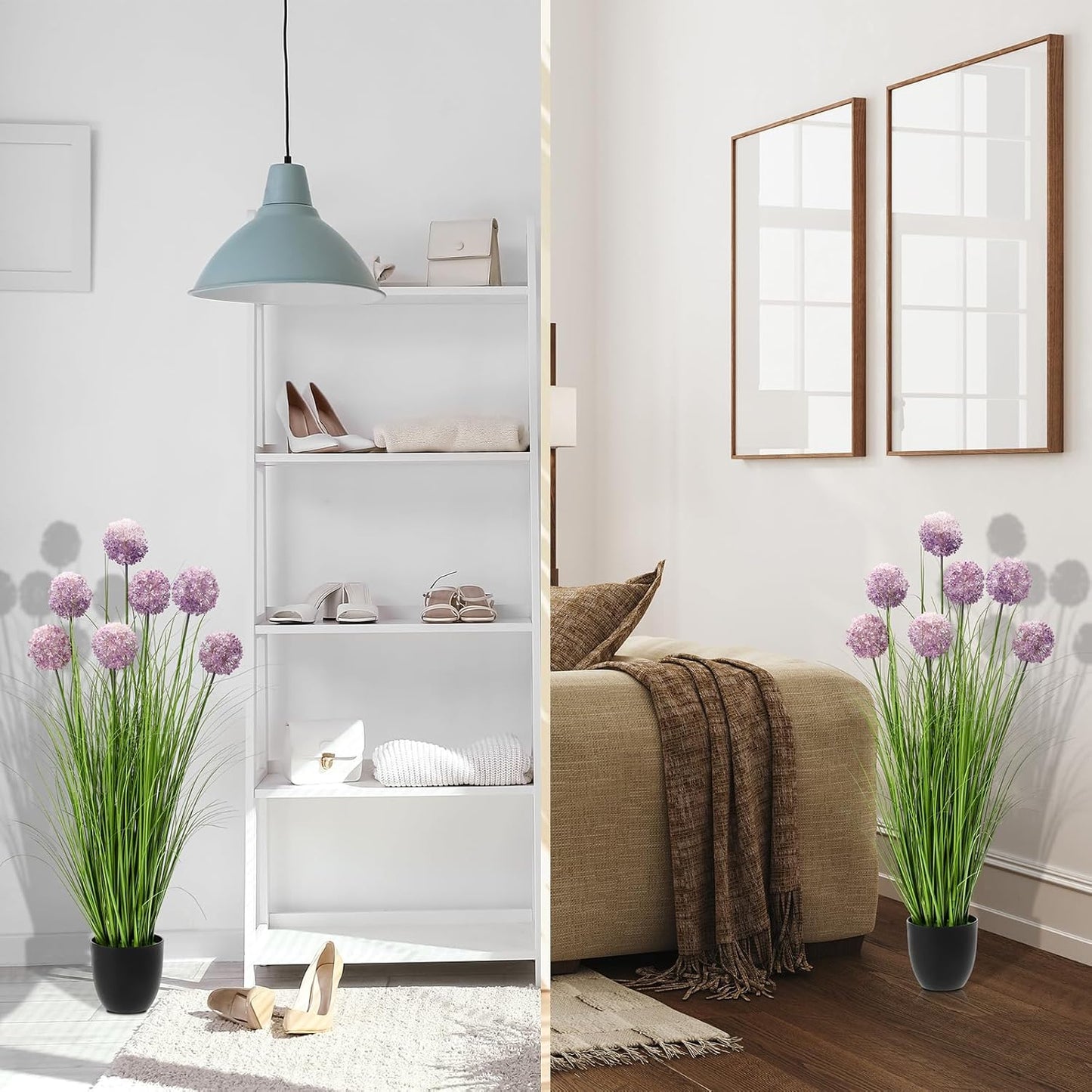 Jexine 2 Pack 4ft/47inch Artificial Grass Plant Outdoor Artificial Greenery Grass in Pot with Fake Purple Hydrangea for Spring Room Office Indoor Outdoor Decor Housewarming Gifts