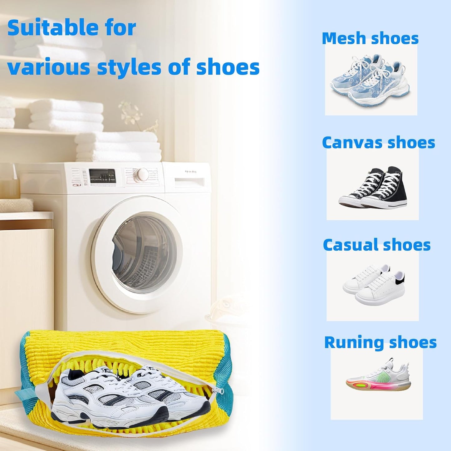 Shoe Washing Machine Bag Laundry Shoe Bag for Washer and Dryer Reusable 2pc Shoe Cleaning Bags for Sneakers 360° Deep Cleaning Machine for All Shoes Types With Self-locking Zipper
